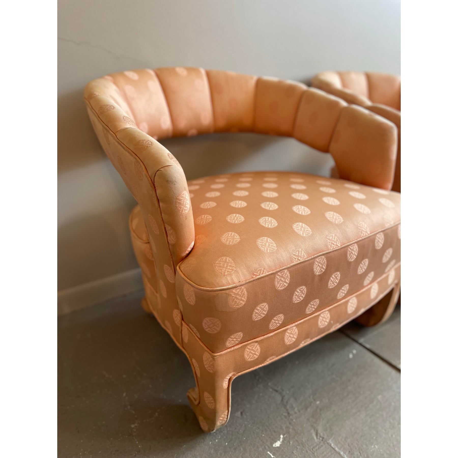 1950s Vintage Peach Silk Chairs - A Pair
