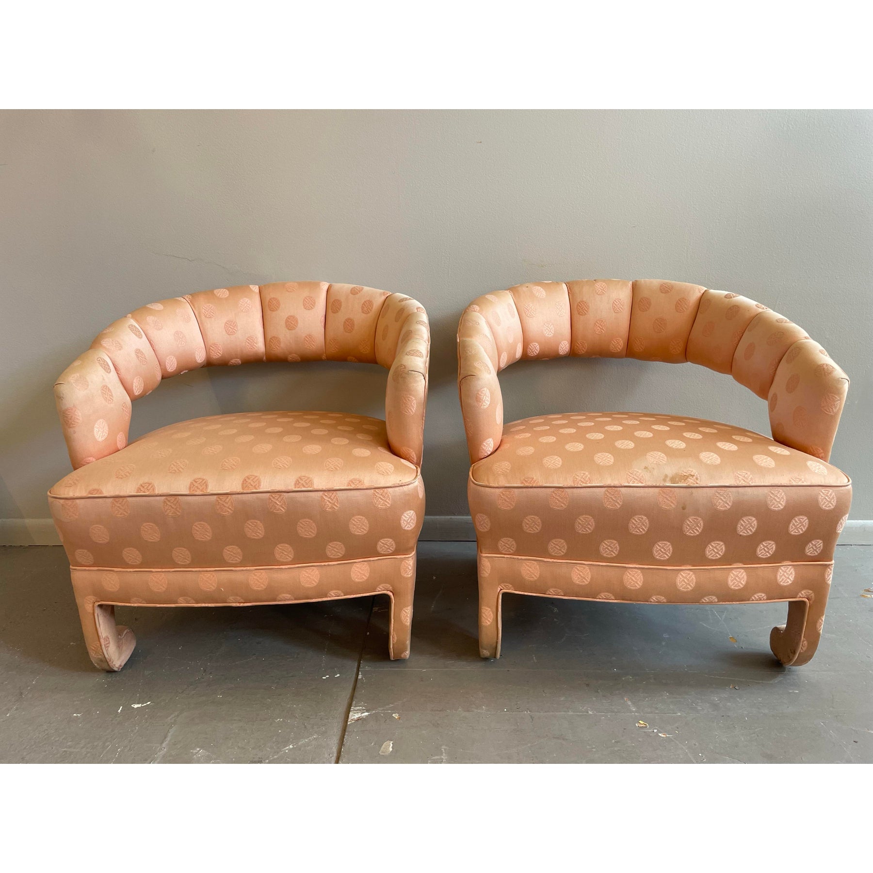 1950s Vintage Peach Silk Chairs - A Pair