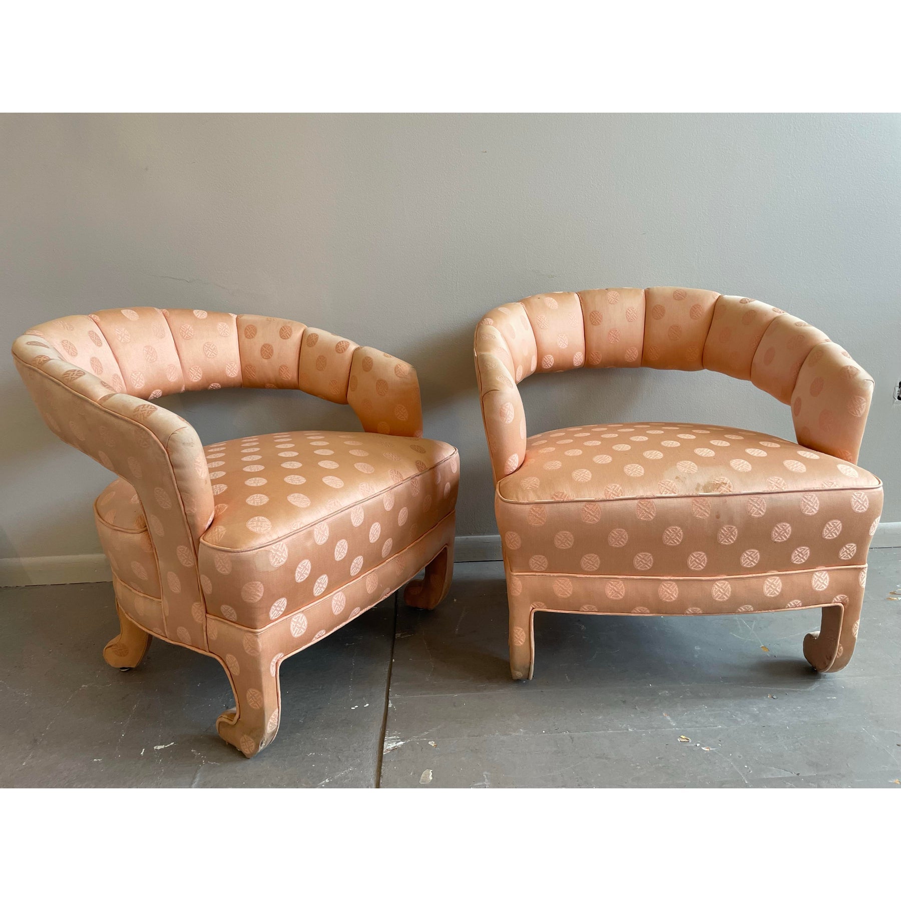1950s Vintage Peach Silk Chairs - A Pair
