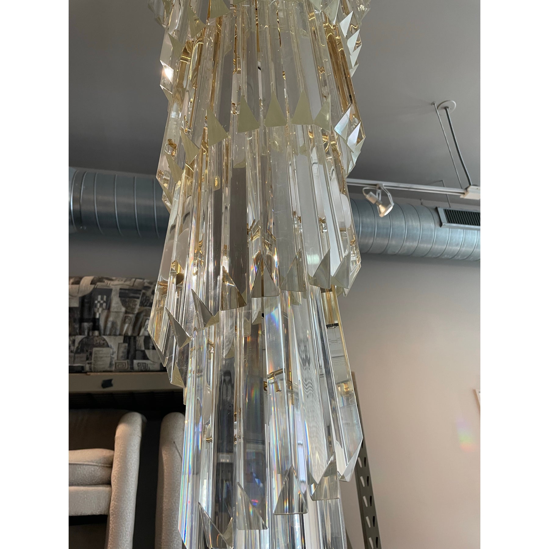 1960/1970s Vintage Italian Murano Glass Spiral Triedri Chandelier