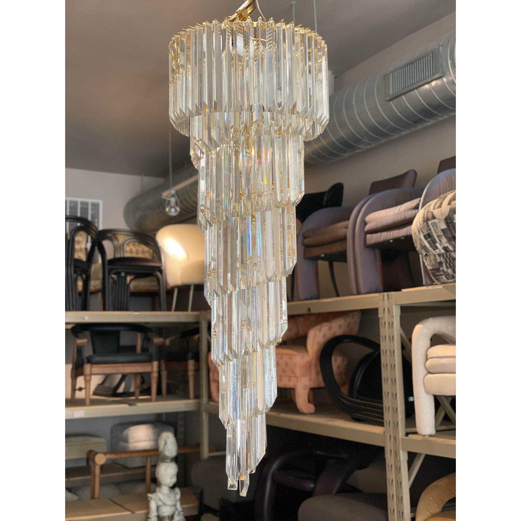 1960/1970s Vintage Italian Murano Glass Spiral Triedri Chandelier