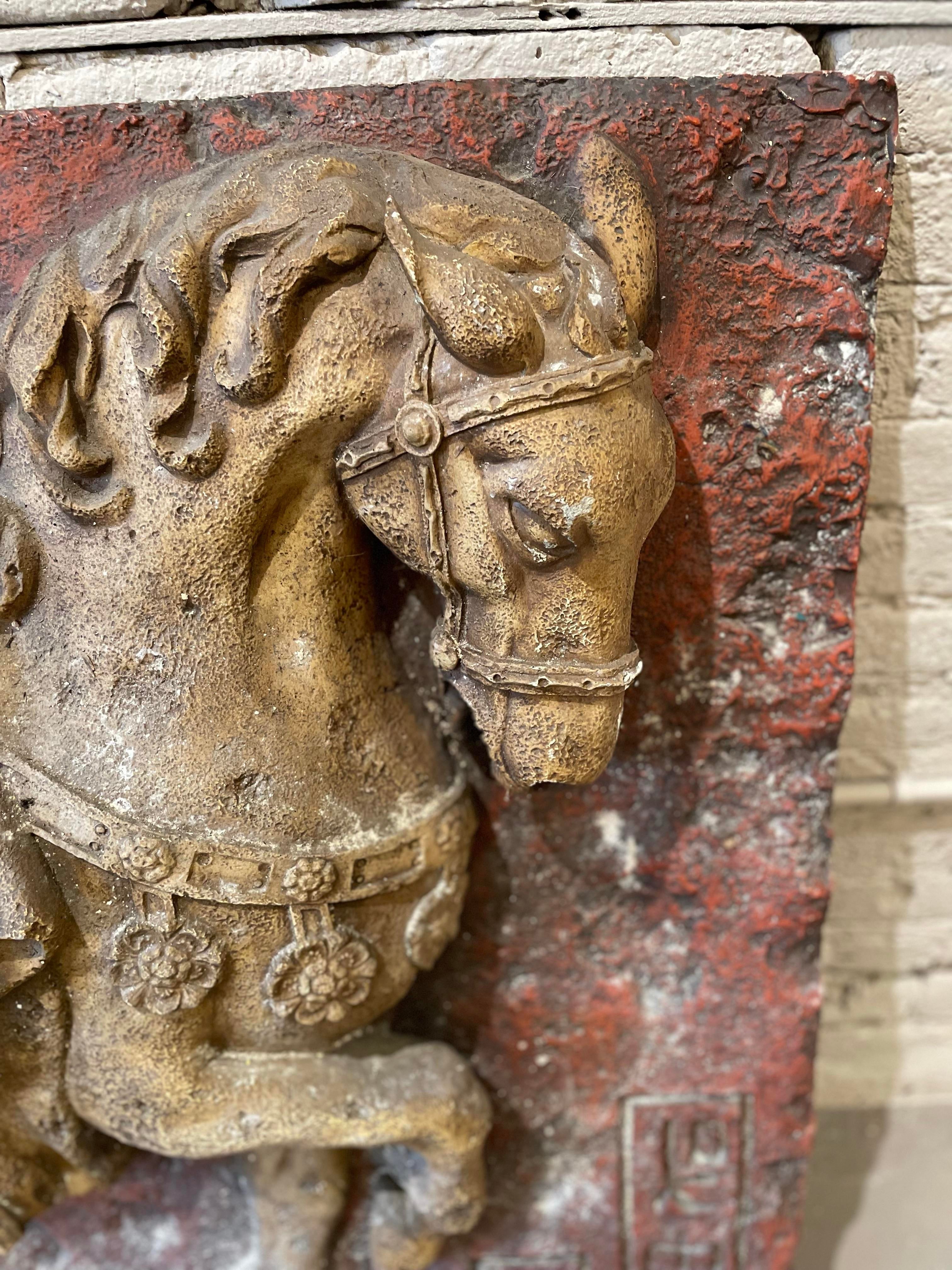 1960s Vintage Asian Fiberglass Tang Horse Wall Sculpture