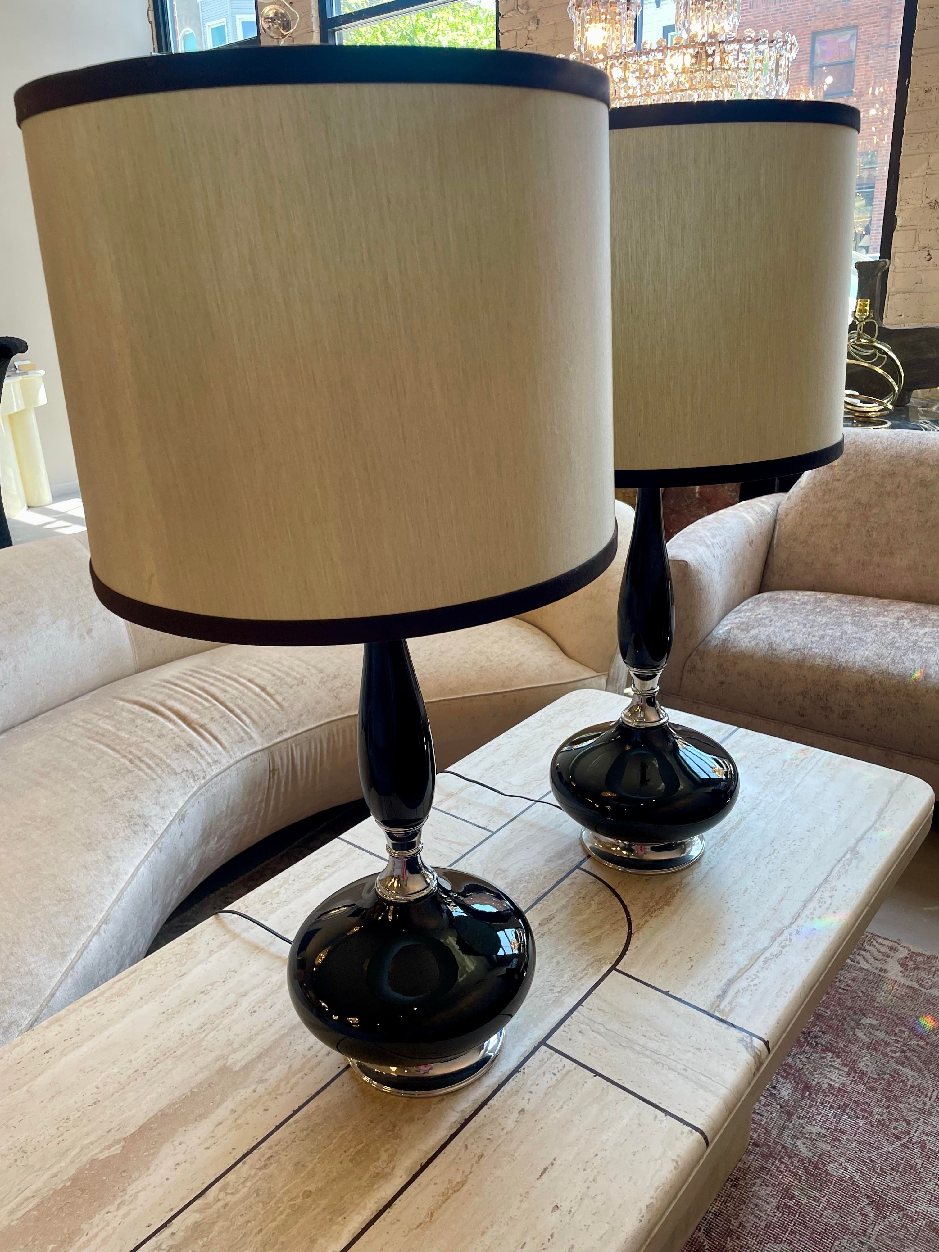 1960s Vintage Black Enamel Lamps