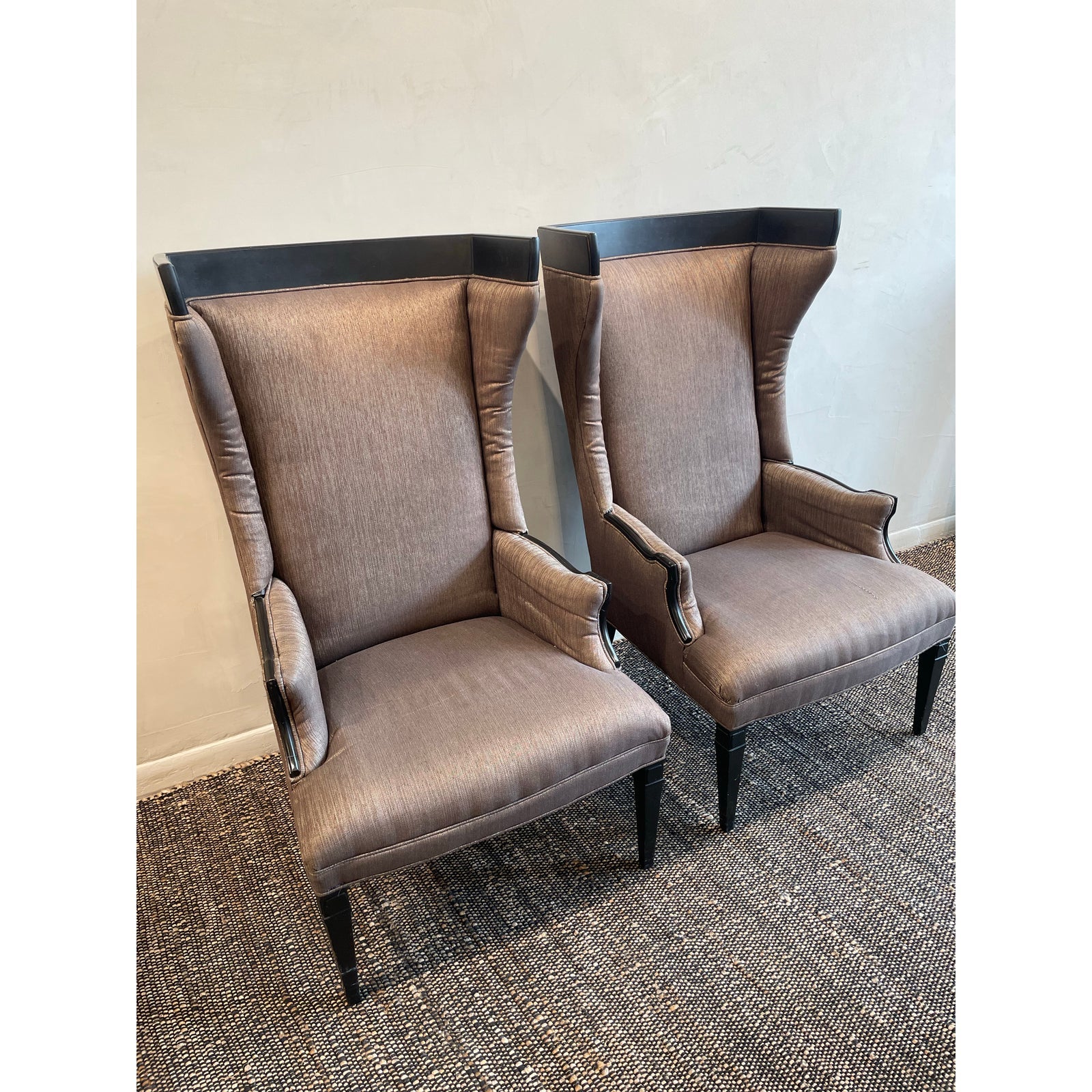 1960s Vintage High Back Wing Chairs - A Pair