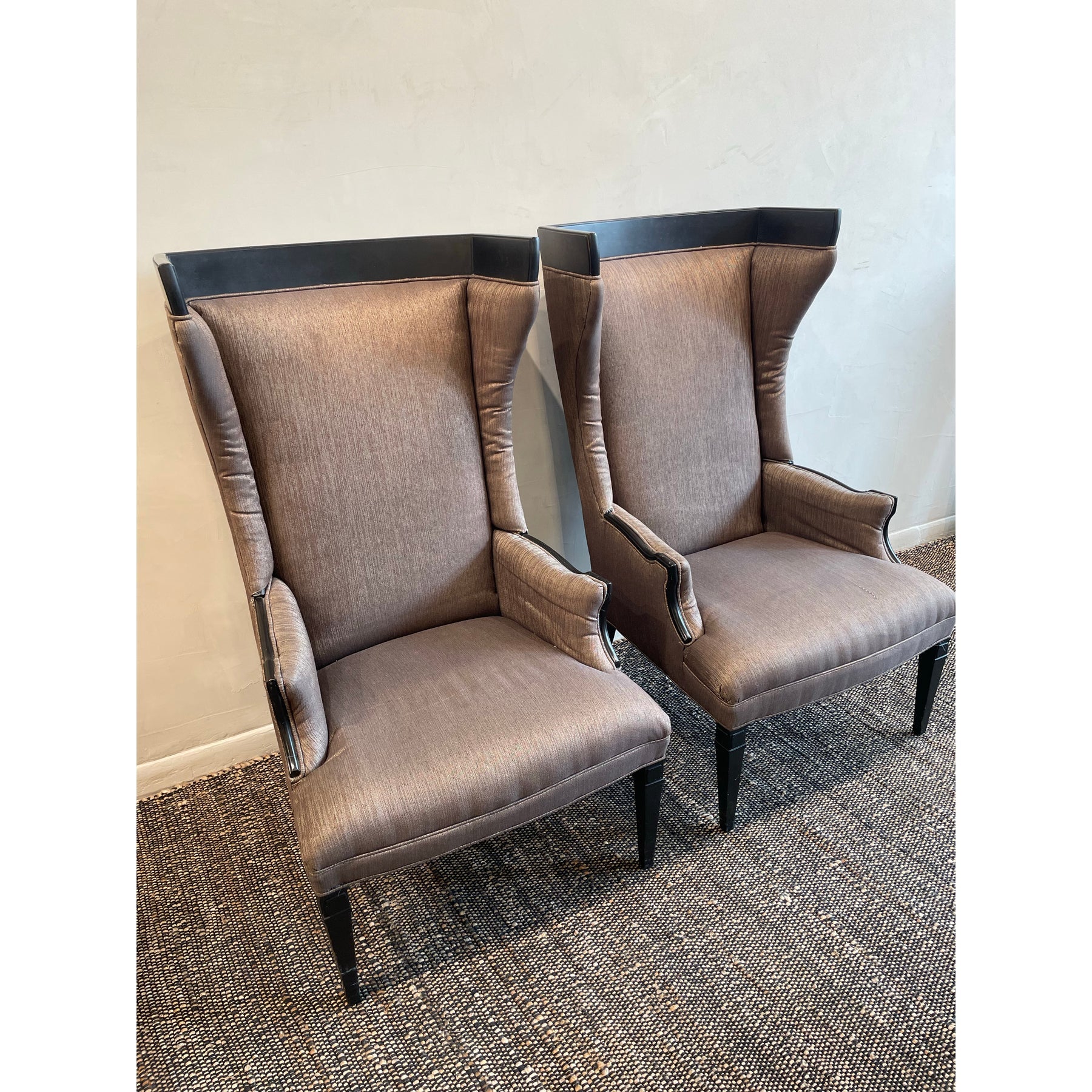 1960s Vintage High Back Wing Chairs - A Pair