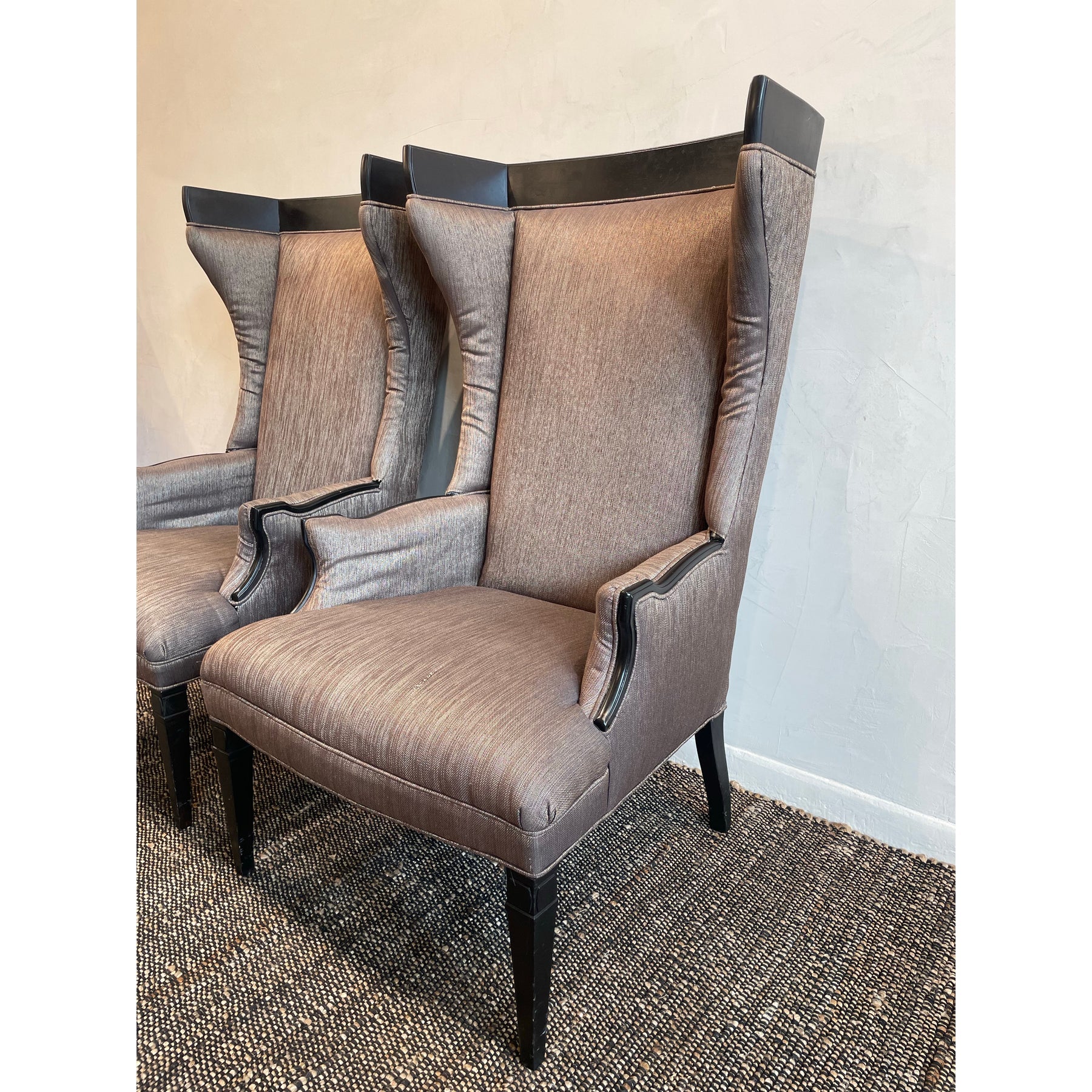 1960s Vintage High Back Wing Chairs - A Pair