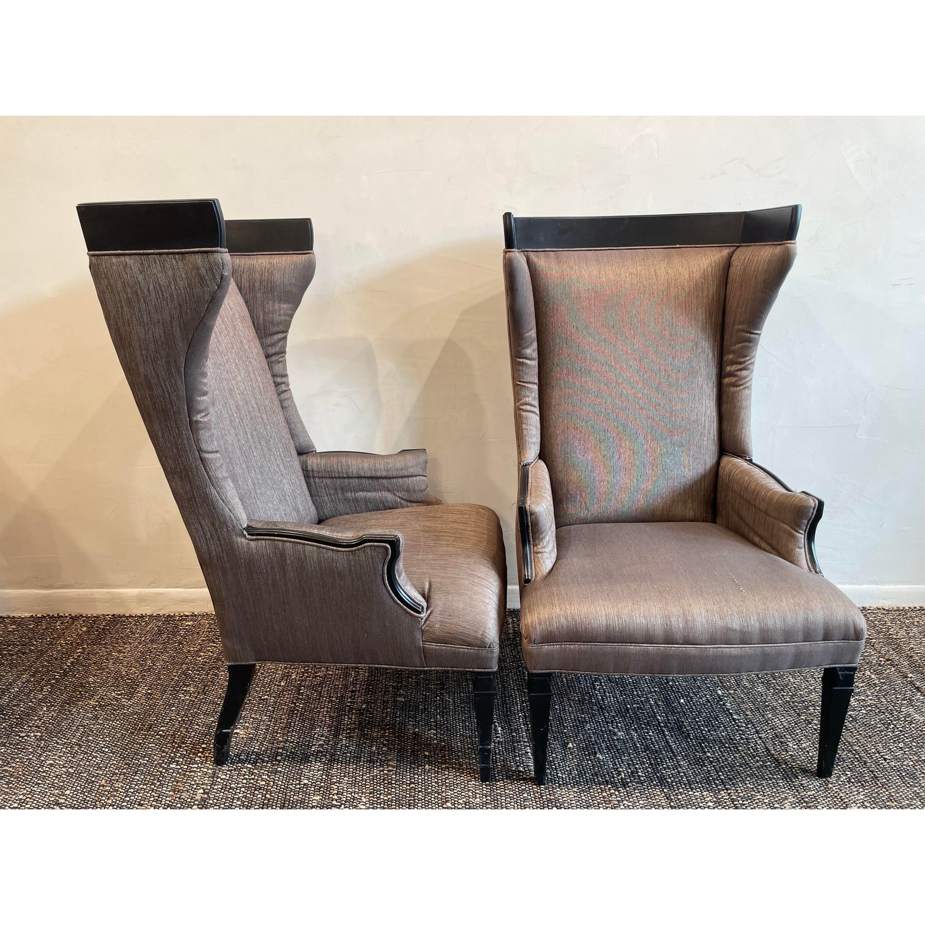 1960s Vintage High Back Wing Chairs - A Pair