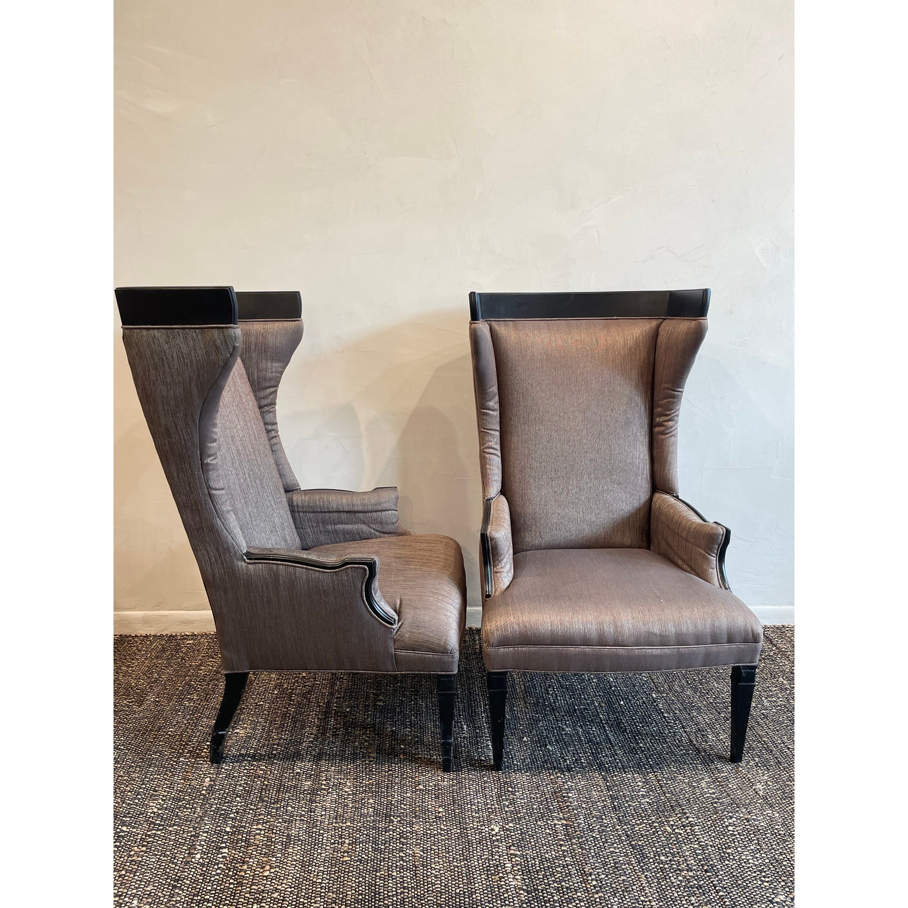 1960s Vintage High Back Wing Chairs - A Pair