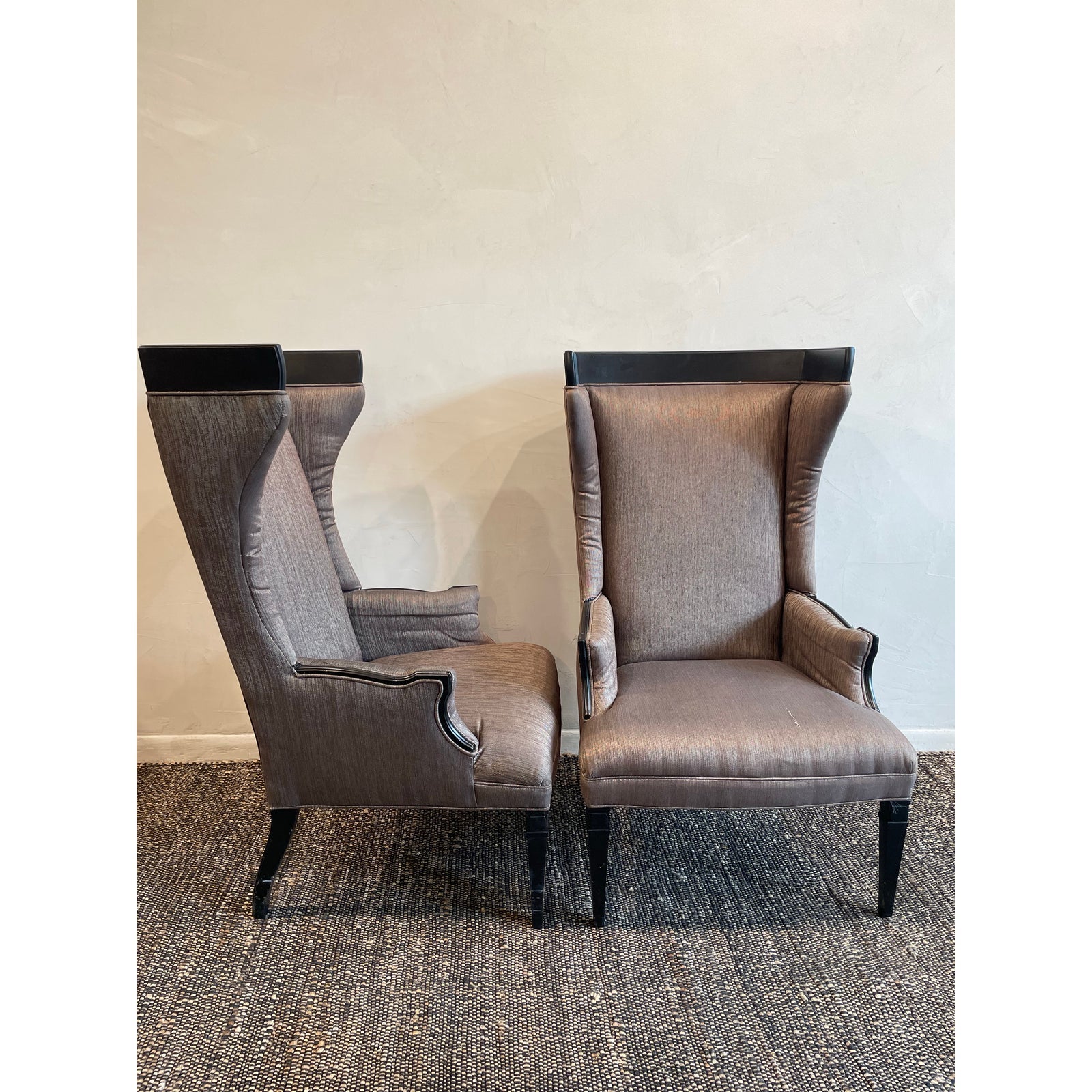 1960s Vintage High Back Wing Chairs - A Pair