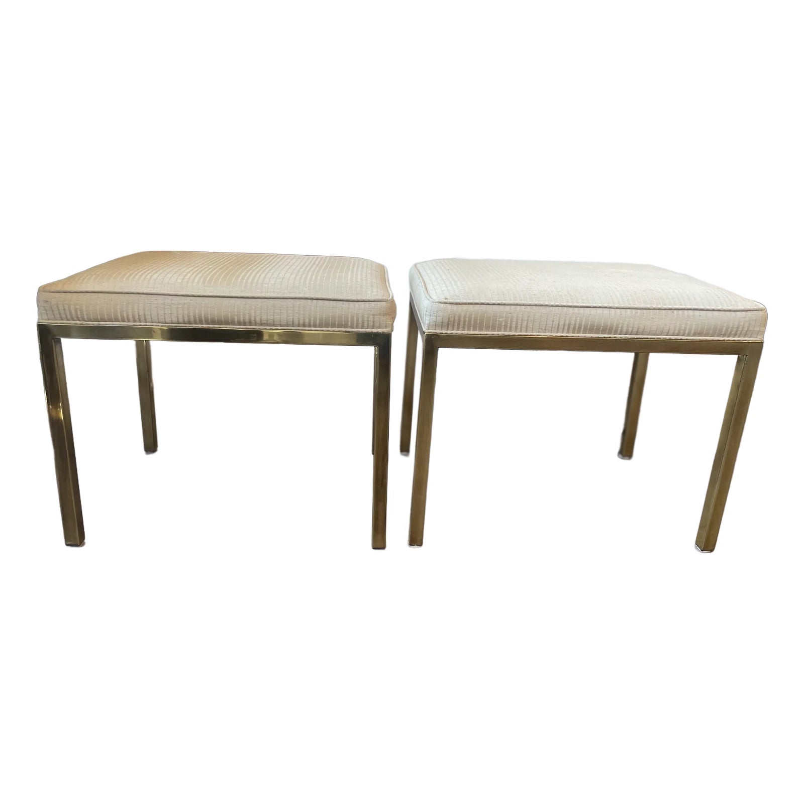 1960s Vintage Mastercraft Brass Ottomans - A Pair