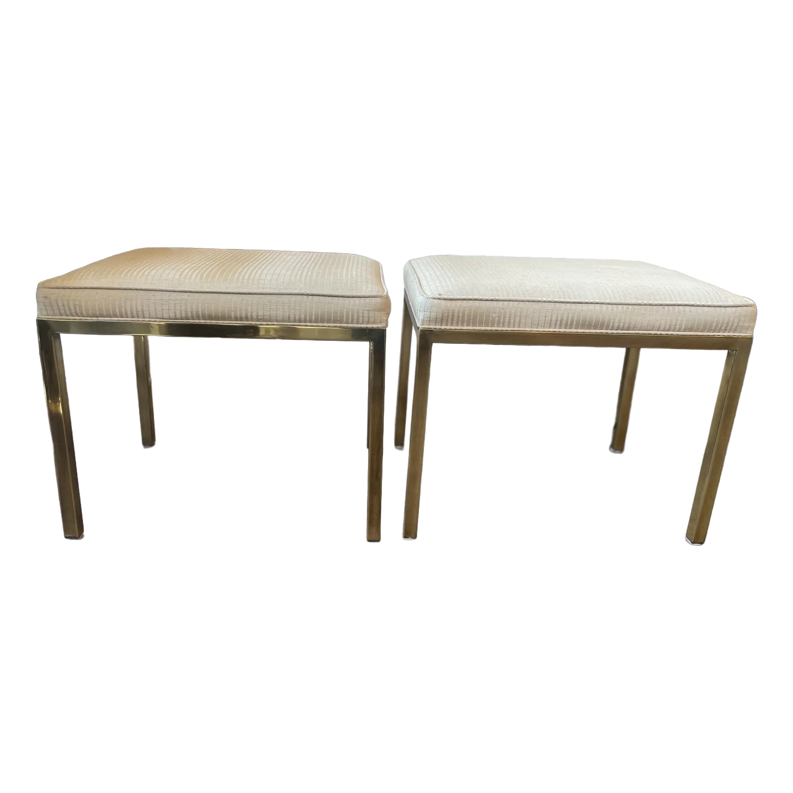 1960s Vintage Mastercraft Brass Ottomans - A Pair