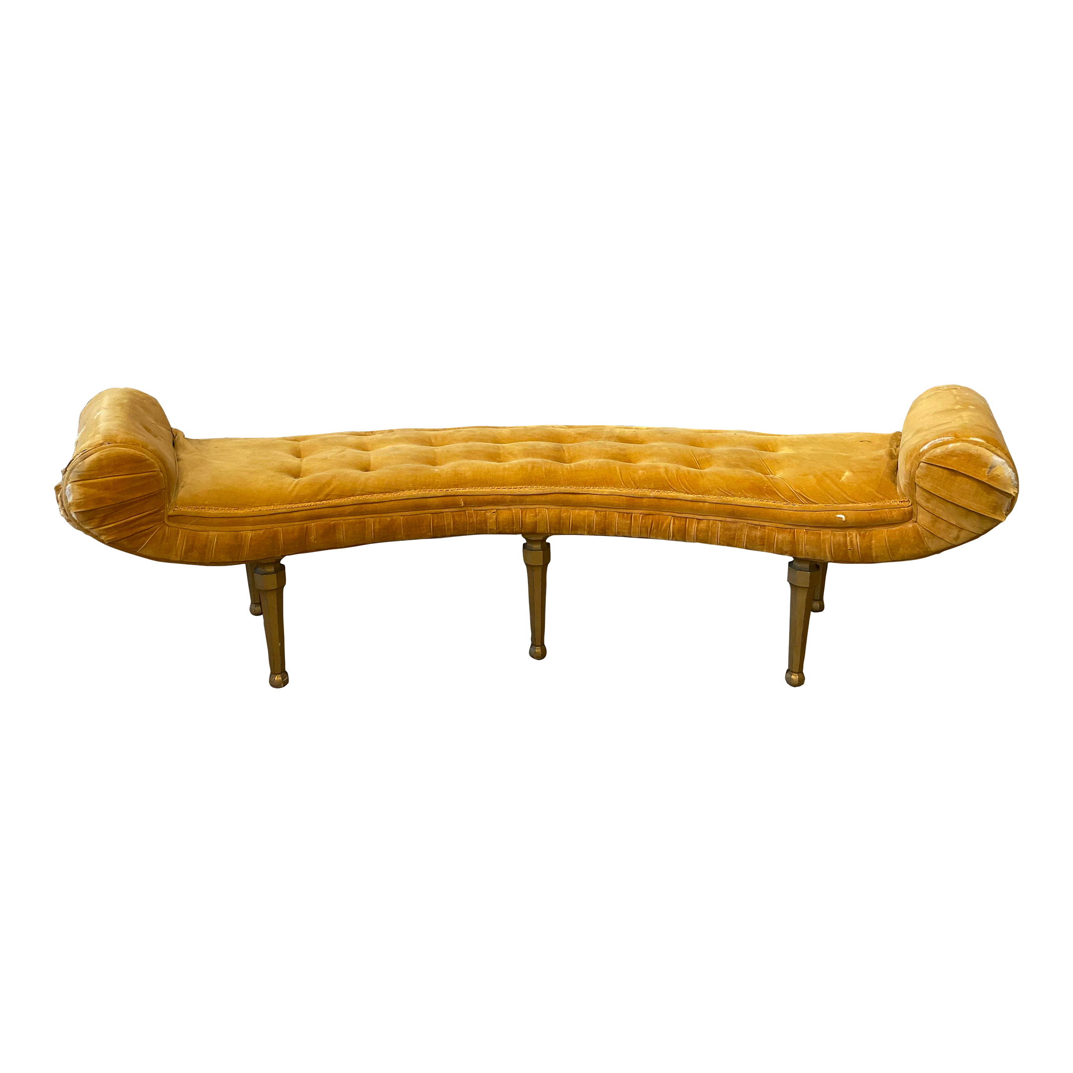 1960s Vintage Scroll Arm Curved Bench