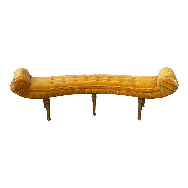 1960s Vintage Scroll Arm Curved Bench