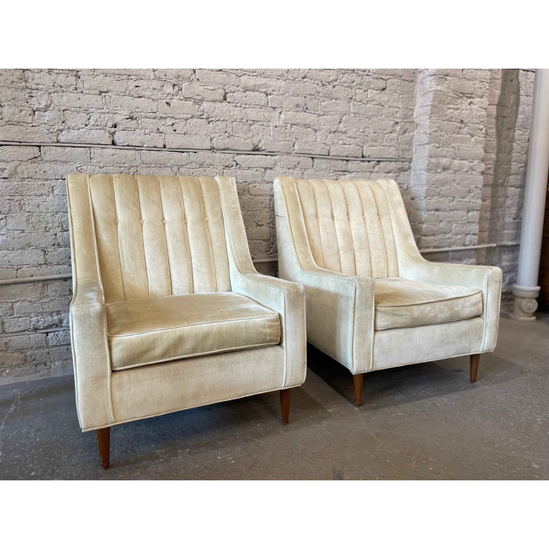 1960s Vintage Wingback Chairs - A Pair Plus Ottoman