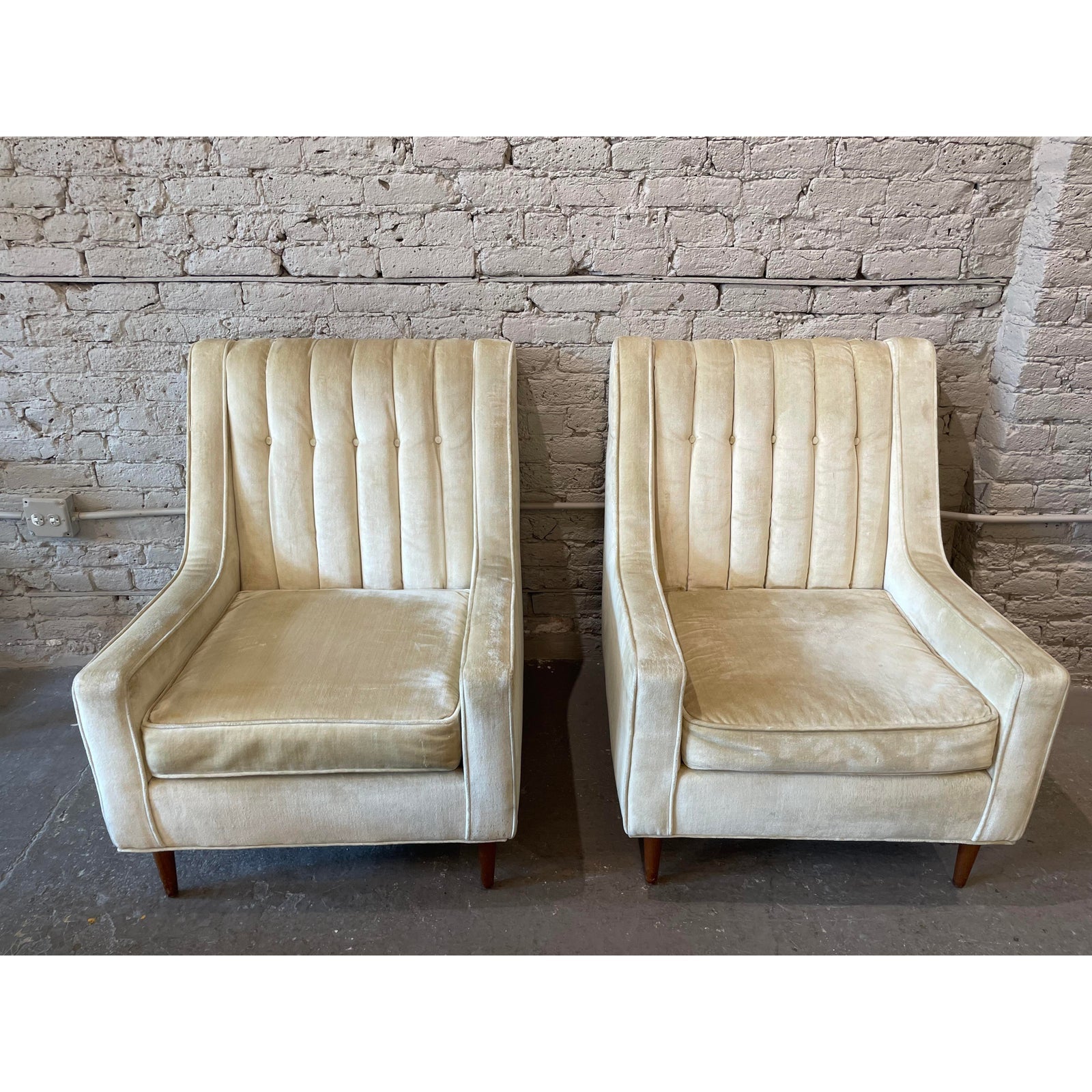 1960s Vintage Wingback Chairs - A Pair Plus Ottoman