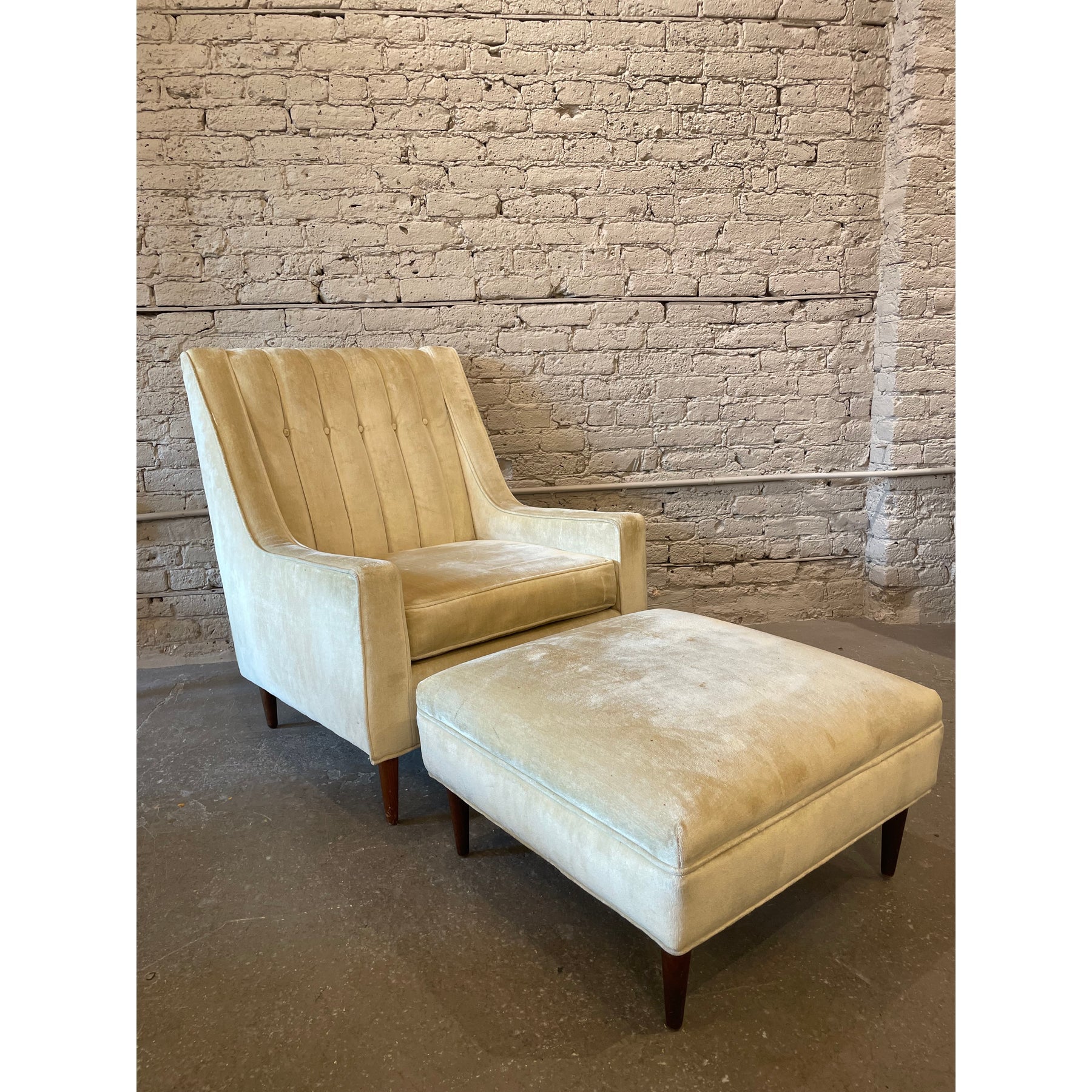 1960s Vintage Wingback Chairs - A Pair Plus Ottoman