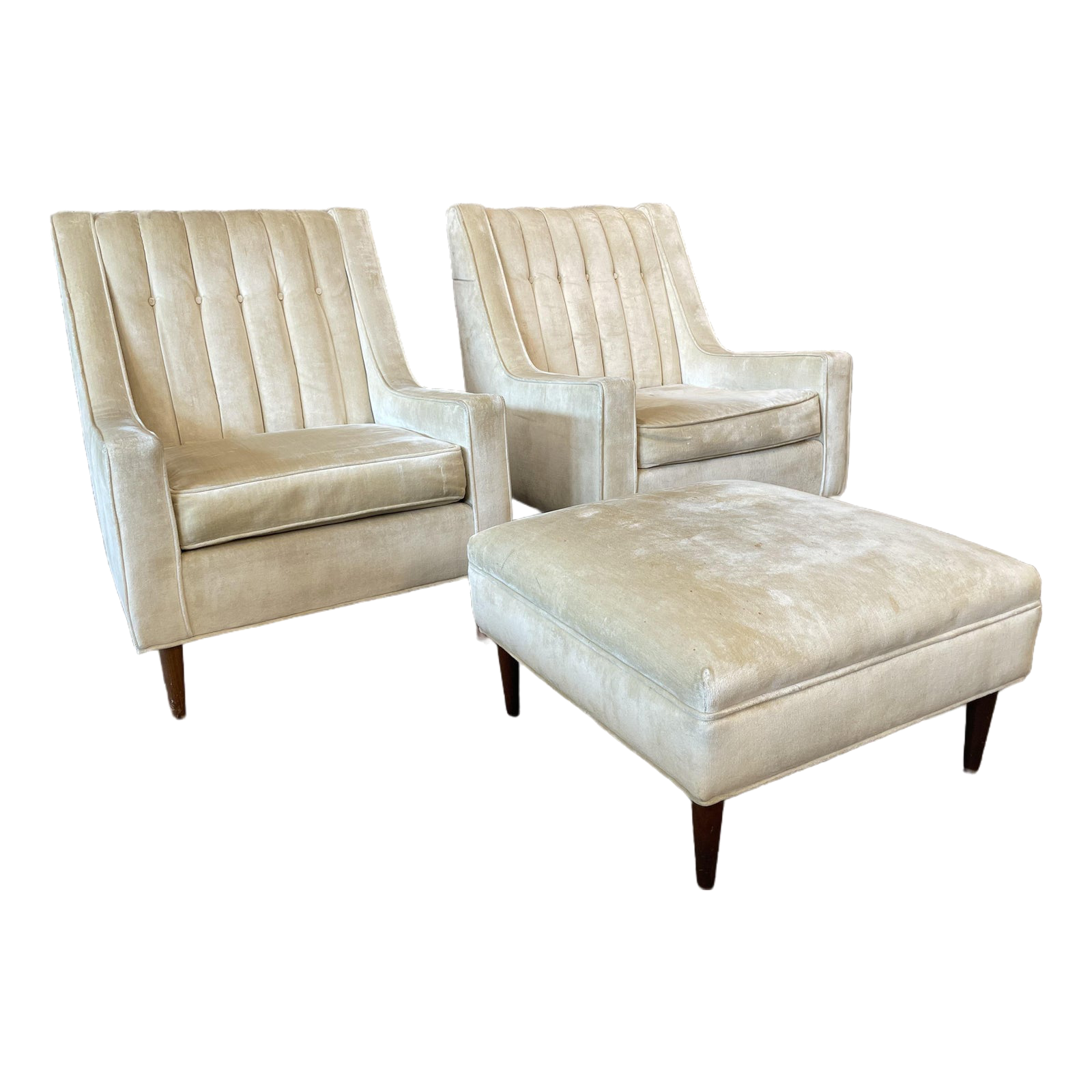 1960s Vintage Wingback Chairs - A Pair Plus Ottoman