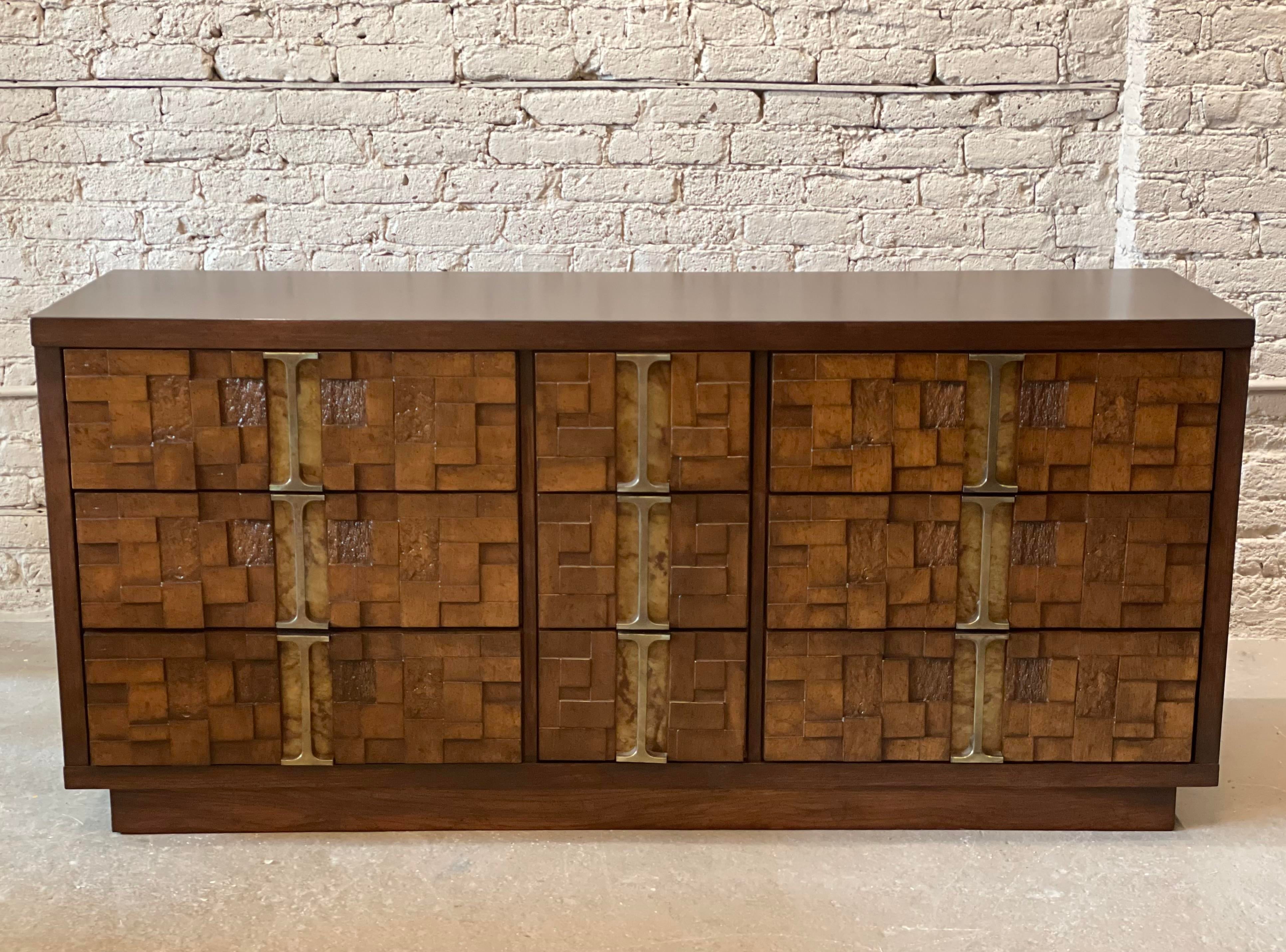 1970s Brutalist Vintage Dresser With Brass Details