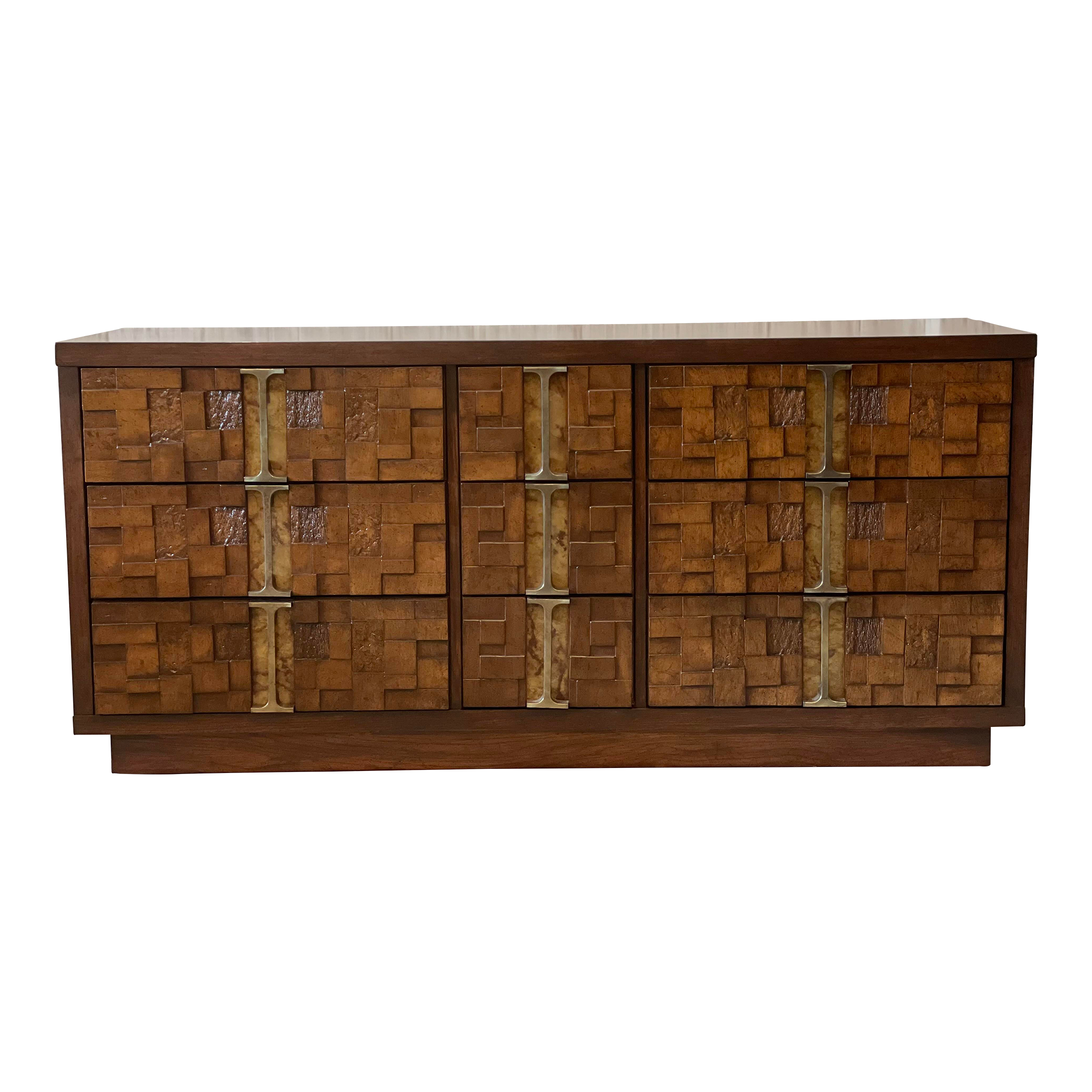 1970s Brutalist Vintage Dresser With Brass Details
