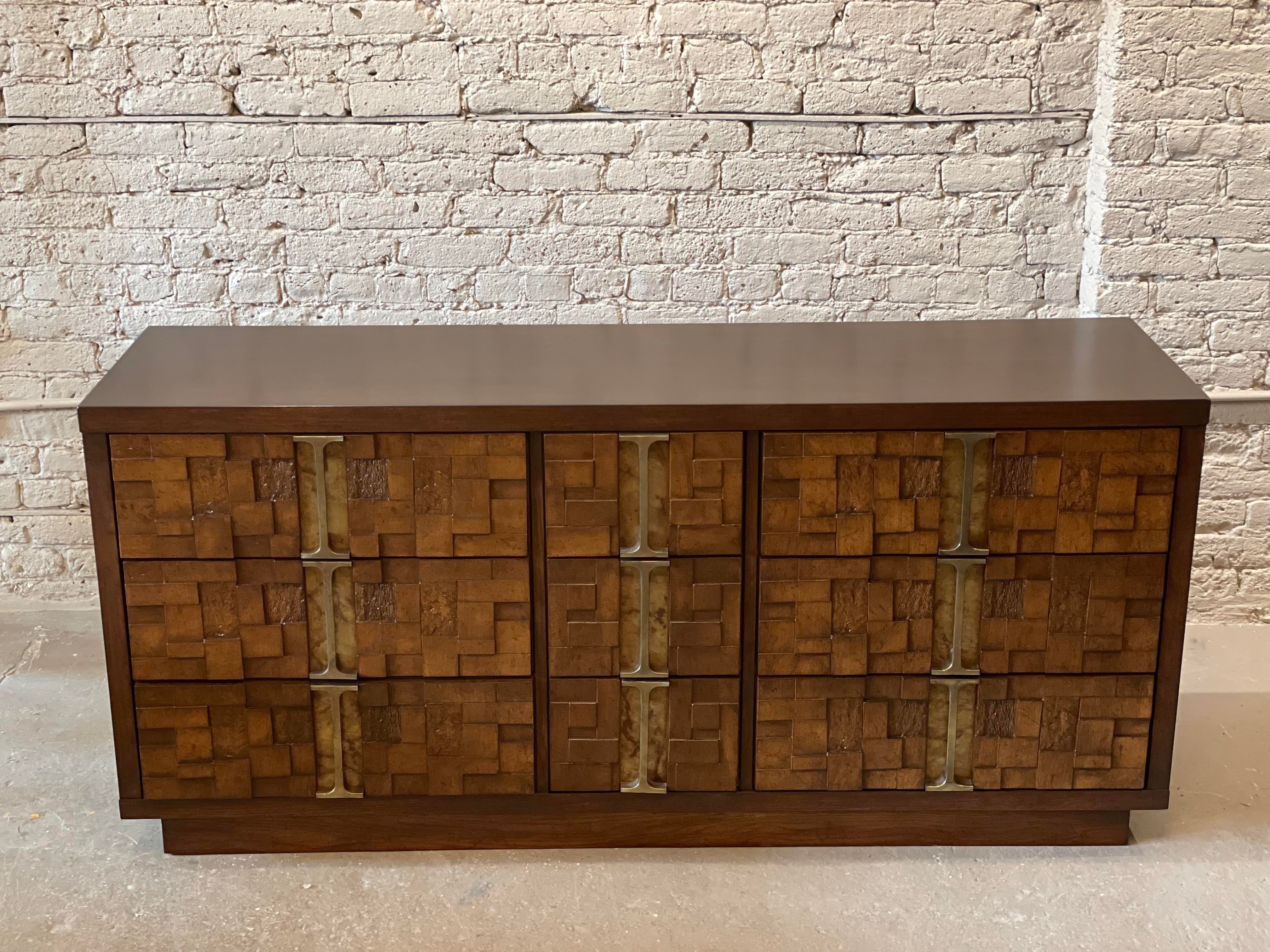 1970s Brutalist Vintage Dresser With Brass Details