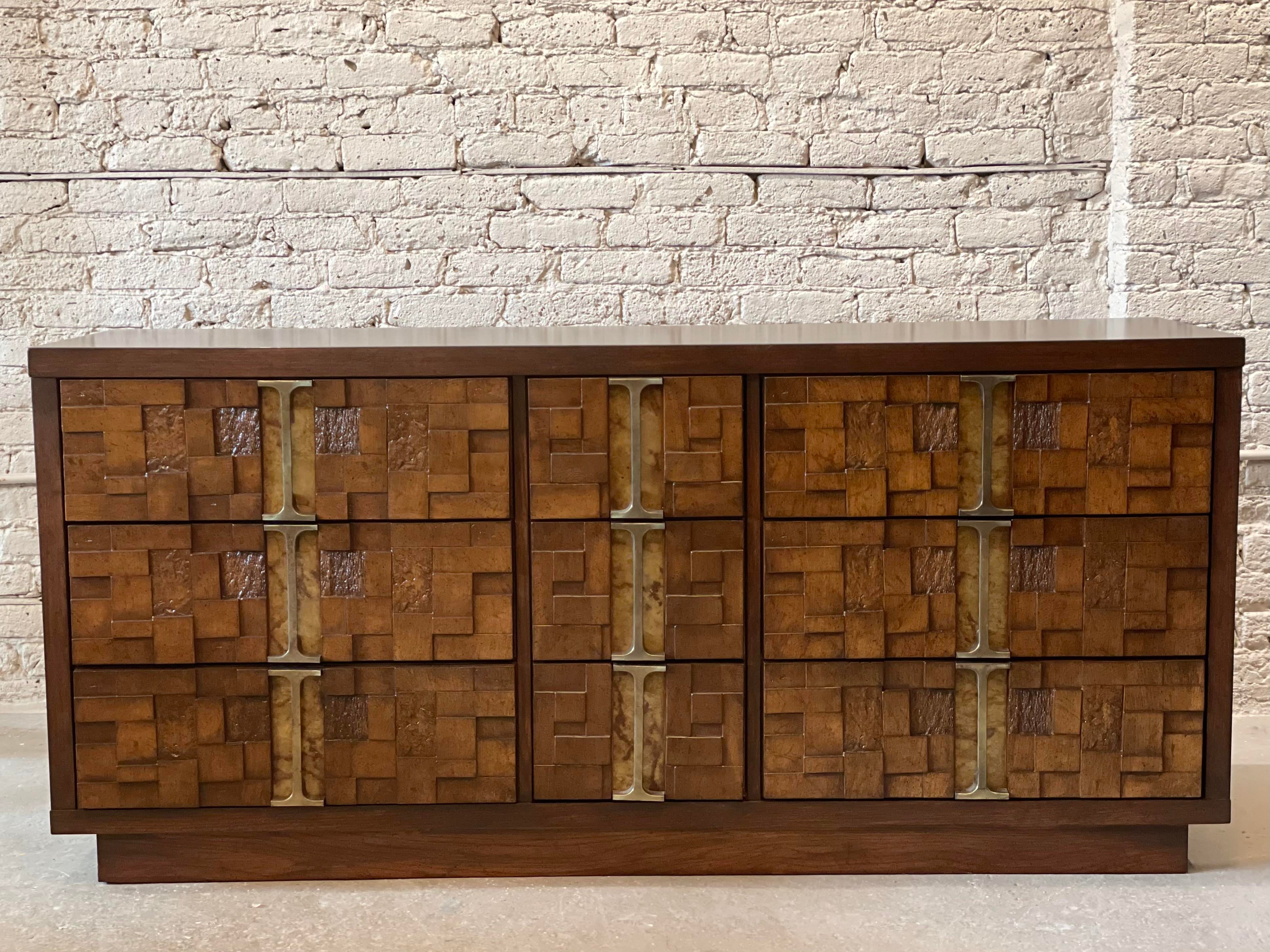 1970s Brutalist Vintage Dresser With Brass Details