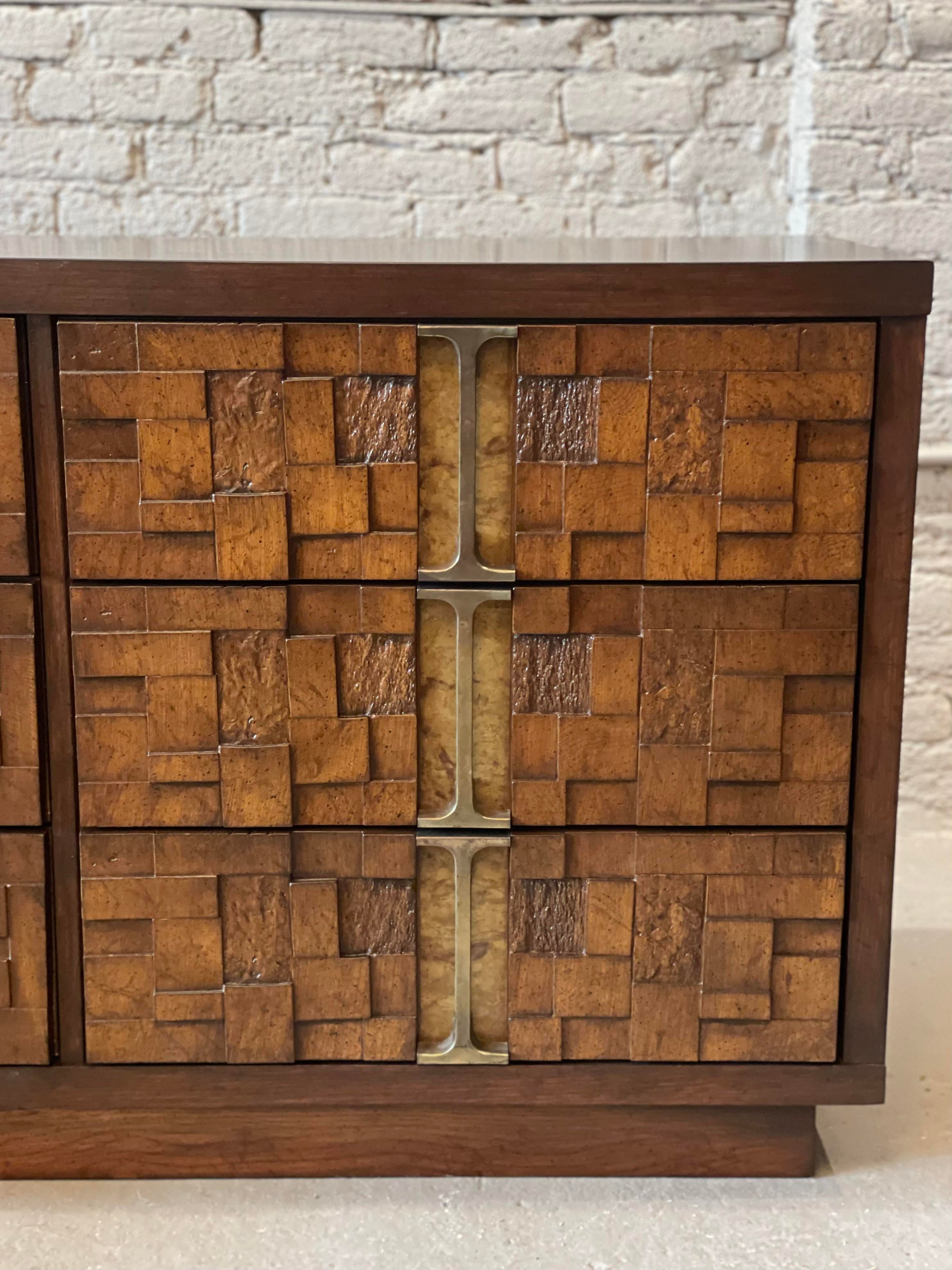 1970s Brutalist Vintage Dresser With Brass Details