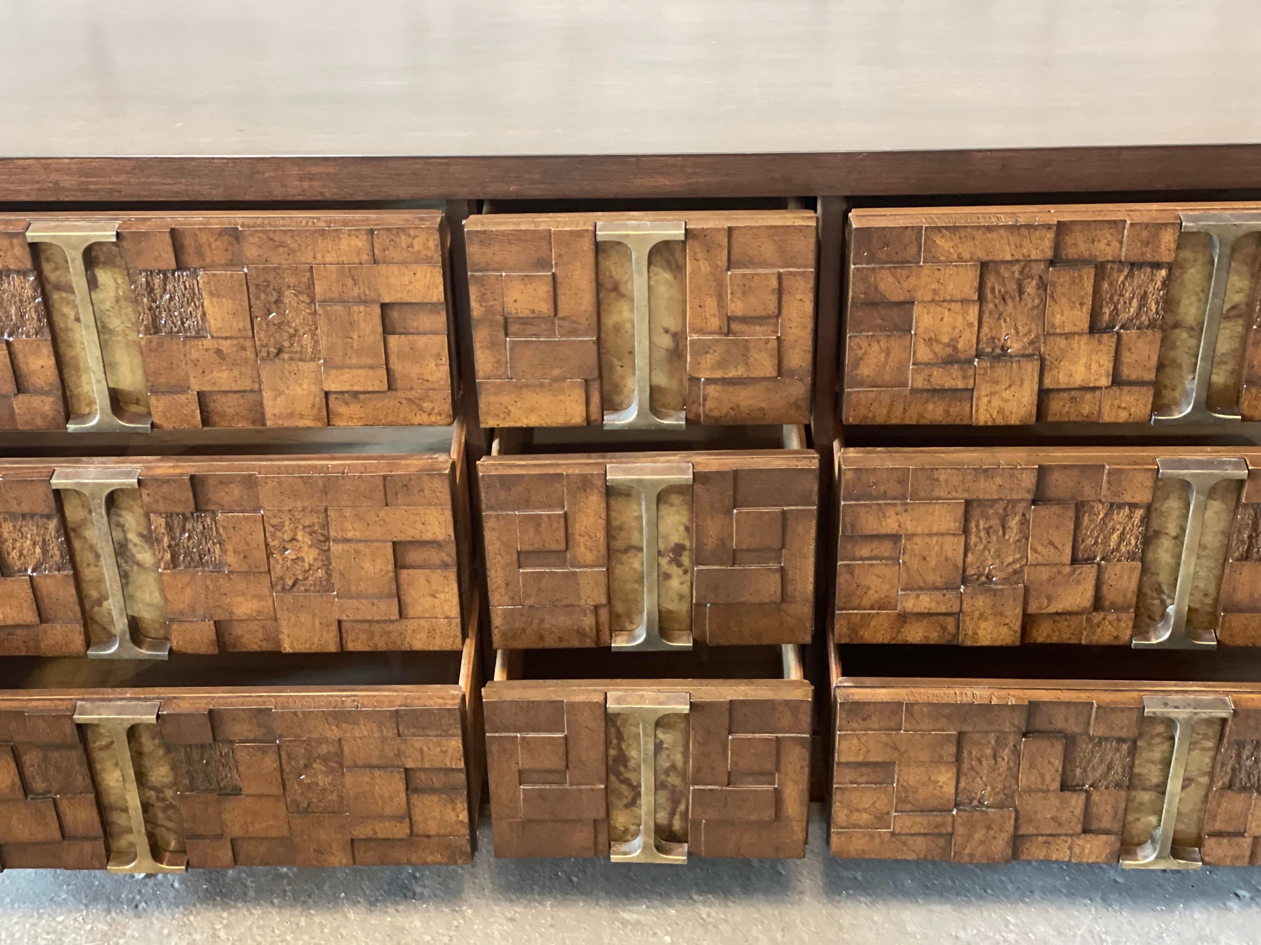 1970s Brutalist Vintage Dresser With Brass Details
