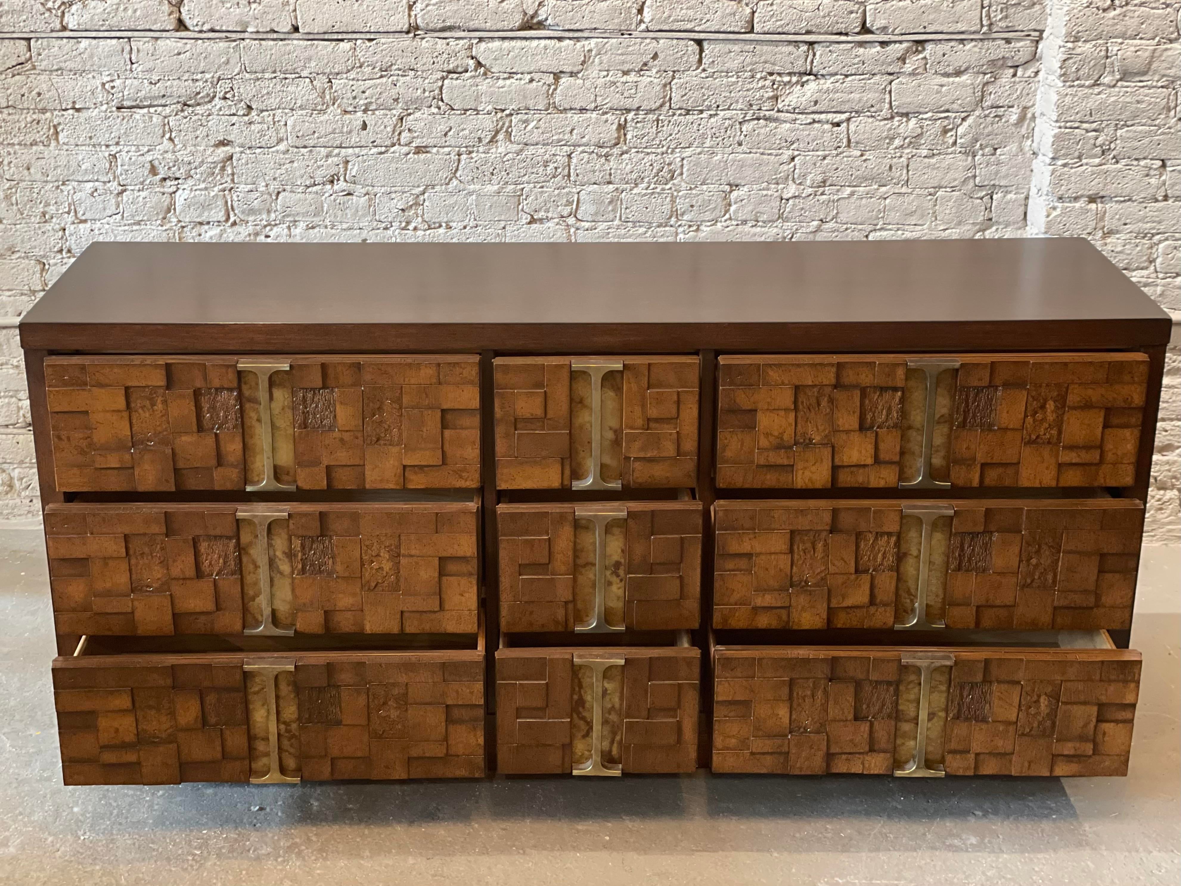1970s Brutalist Vintage Dresser With Brass Details