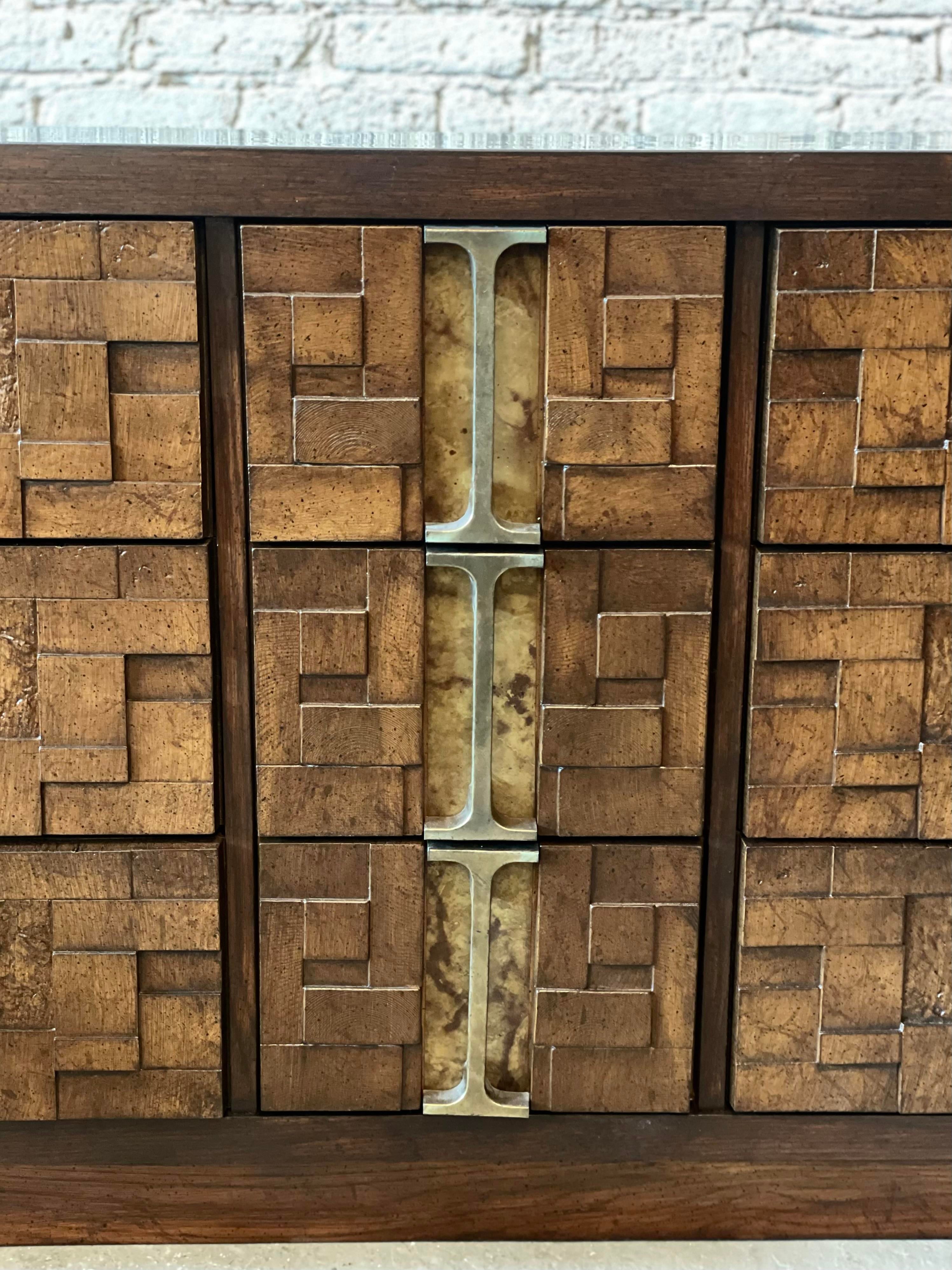 1970s Brutalist Vintage Dresser With Brass Details