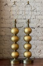 Load image into Gallery viewer, 1970s Gold Crackle Glass Globe Lamps - a Pair
