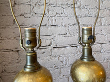 Load image into Gallery viewer, 1970s Gold Crackle Glass Globe Lamps - a Pair
