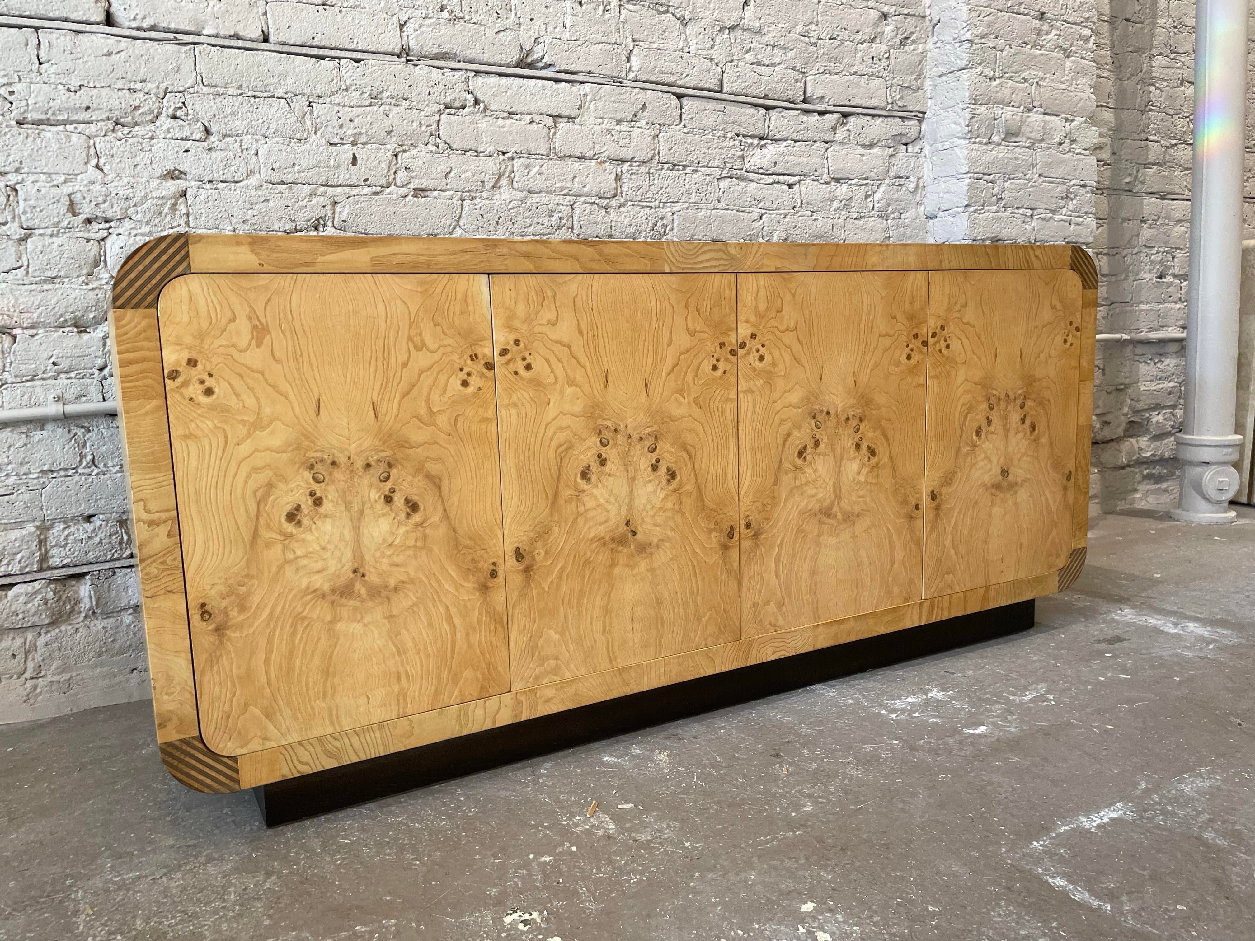 1970s Henredon Scene 2 Vintage Olive Burlwood Credenza