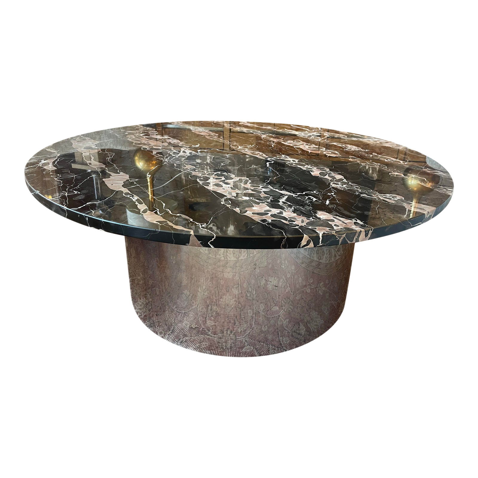 1970s Italian Nero Portoro Round Marble Coffee Table Vintage