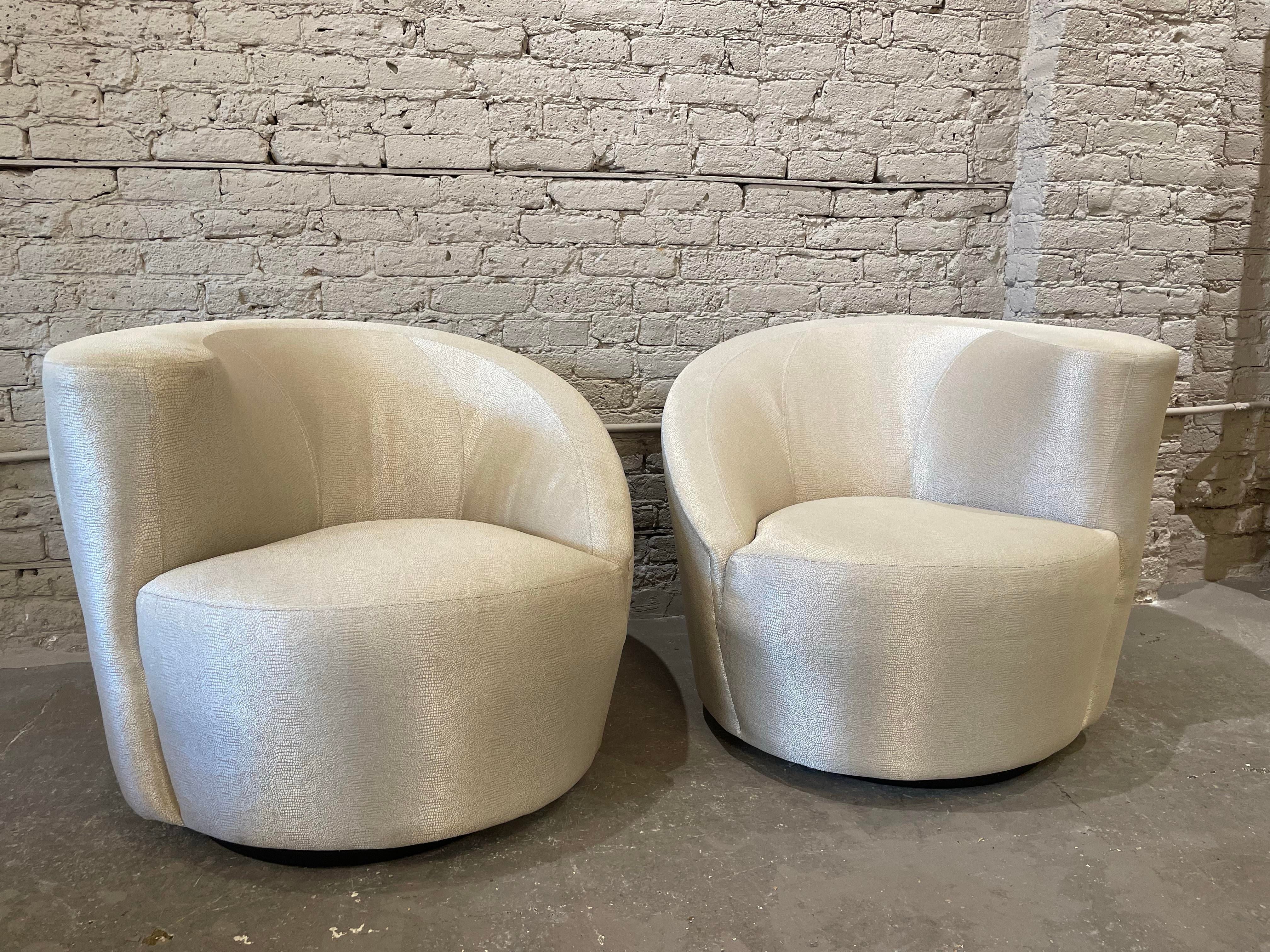1970s Kagan Directional Nautilus Swivel Chairs Vintage - a Pair
