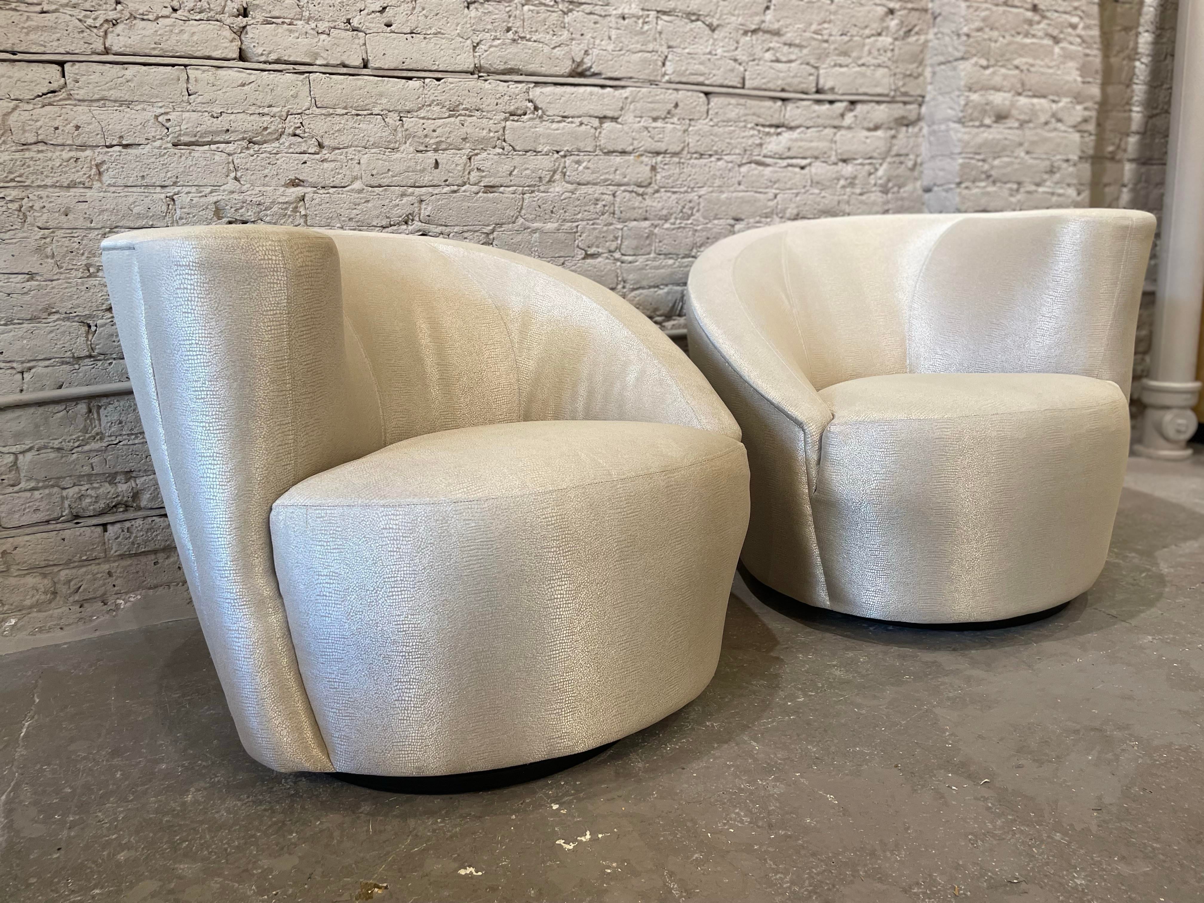 1970s Kagan Directional Nautilus Swivel Chairs Vintage - a Pair