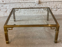 Load image into Gallery viewer, 1970s Mastercraft Greek Key Brass and Glass Vintage Coffee Table
