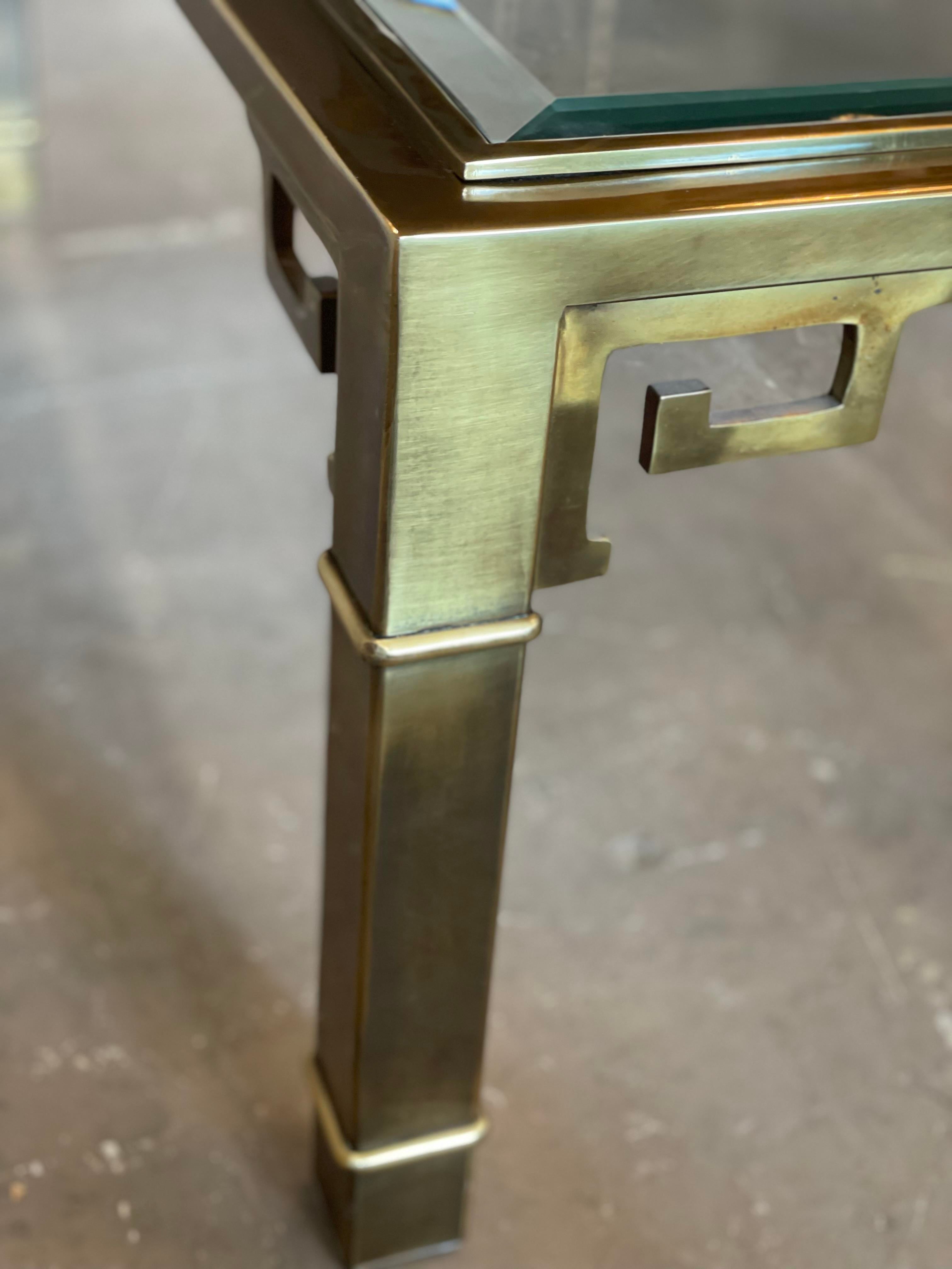1970s Mastercraft Greek Key Brass and Glass Vintage Coffee Table