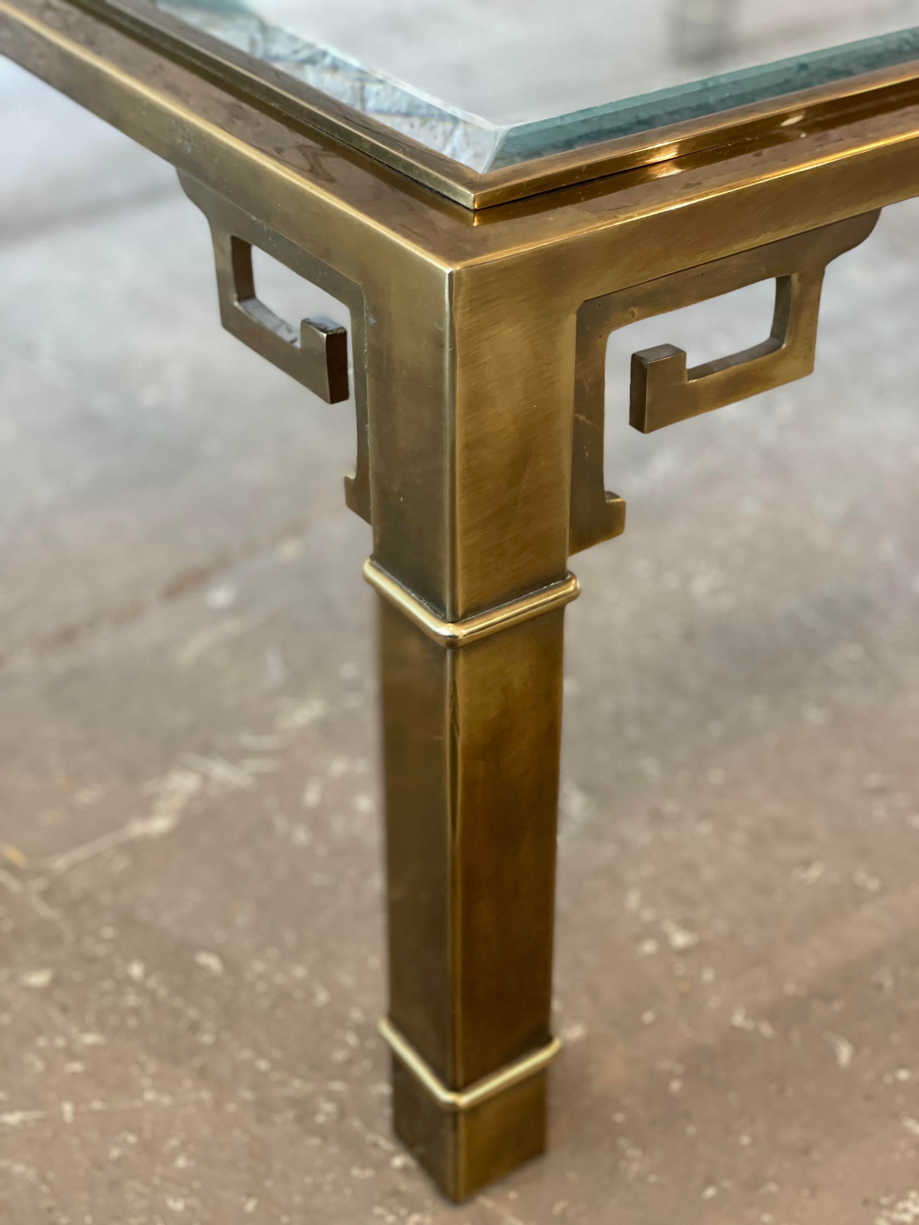 1970s Mastercraft Greek Key Brass and Glass Vintage Coffee Table