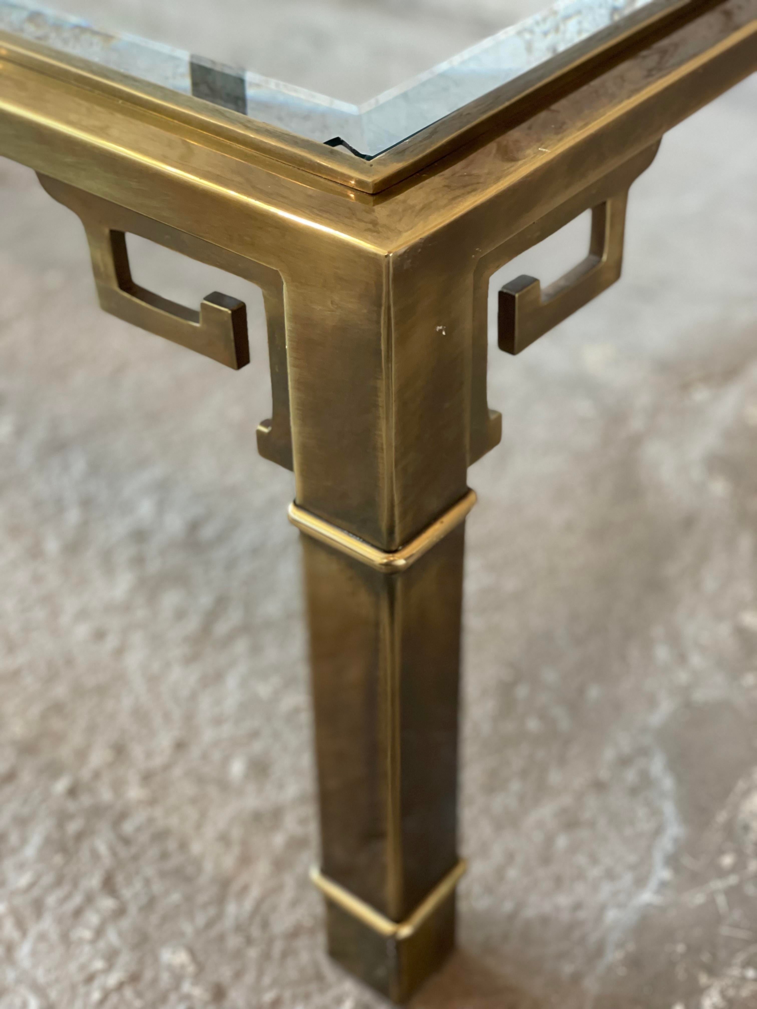 1970s Mastercraft Greek Key Brass and Glass Vintage Coffee Table