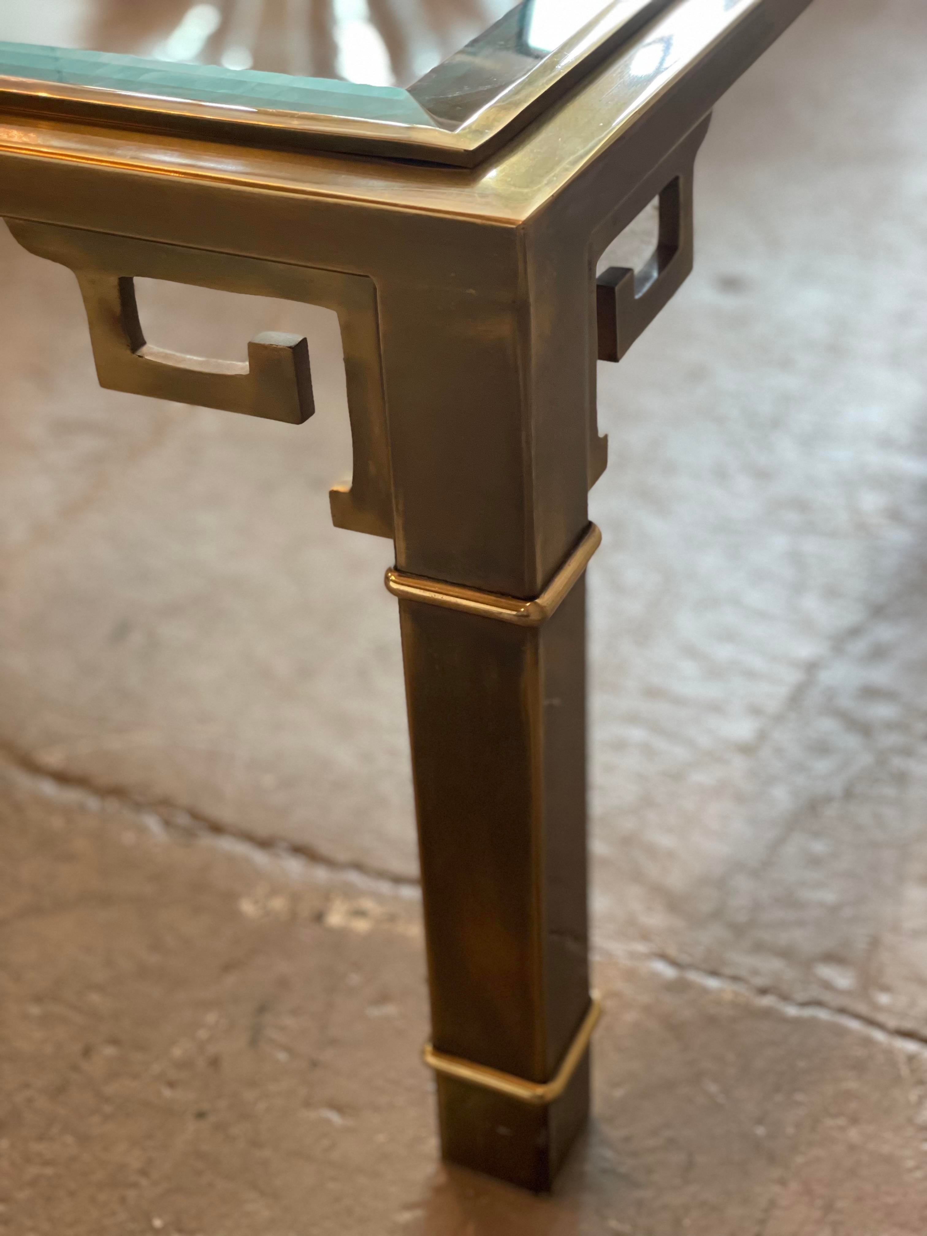 1970s Mastercraft Greek Key Brass and Glass Vintage Coffee Table