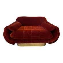 Load image into Gallery viewer, 1970s Red Loveseat with Curved Arms &amp; Brass Plinth Base
