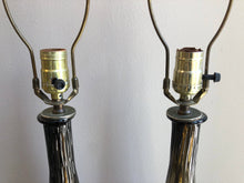 Cargar imagen en el visor de la galería, 1970s Smokey Murano Glass and Brass Lamps - a Pair
