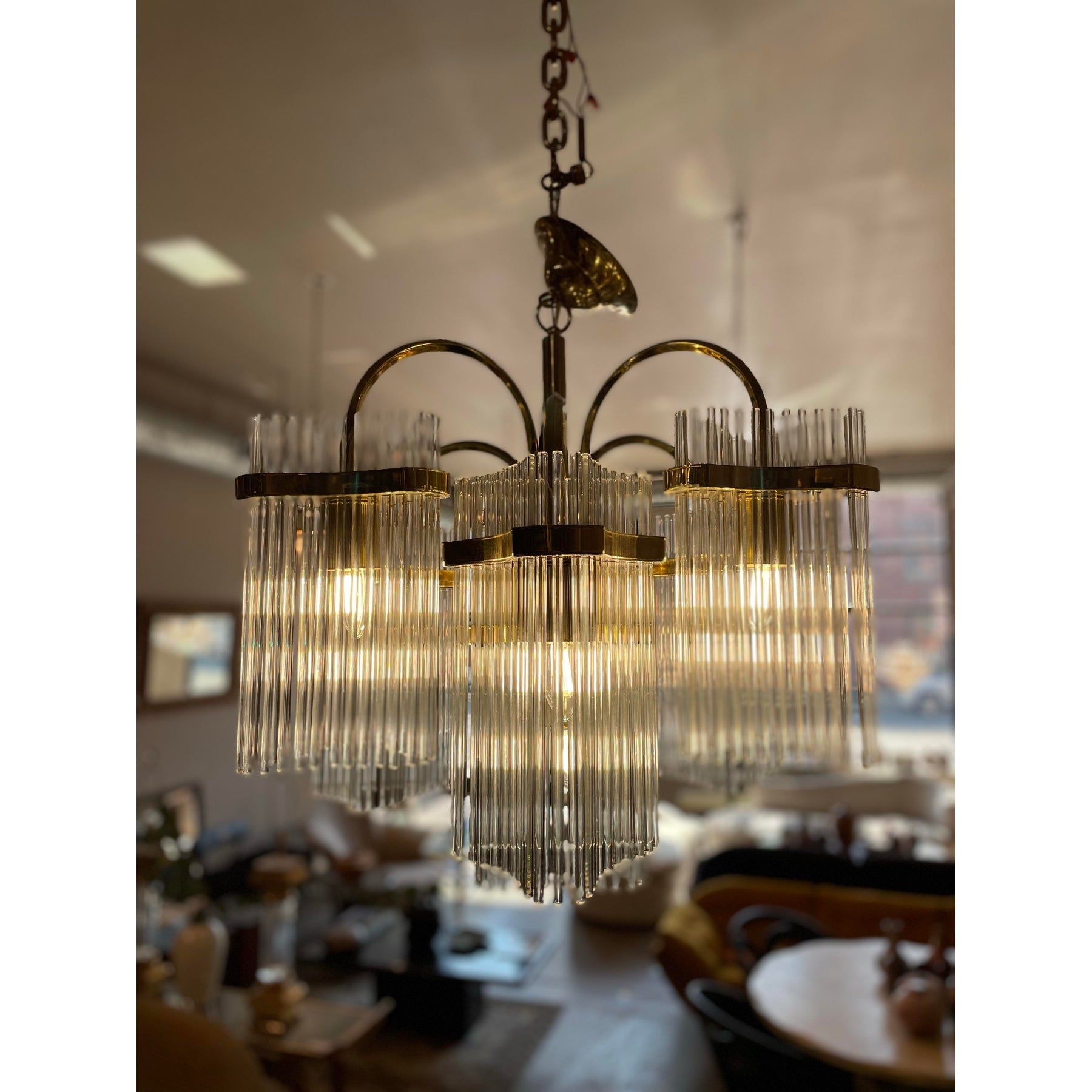 Gaetano Sciolari ヴィンテージ シャンデリア 照明 1970s Vintage Arched Italian Gaetano Sciolari Chandelier With Glass Ro