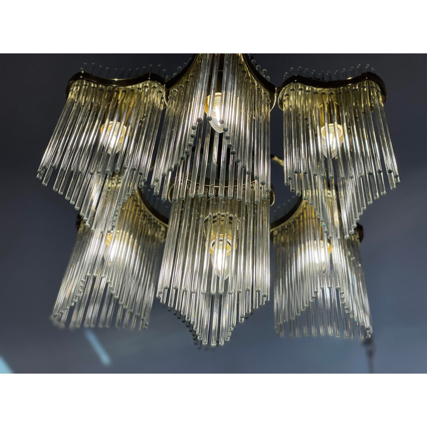 1970s Vintage Arched Italian Gaetano Sciolari Chandelier With Glass Ro