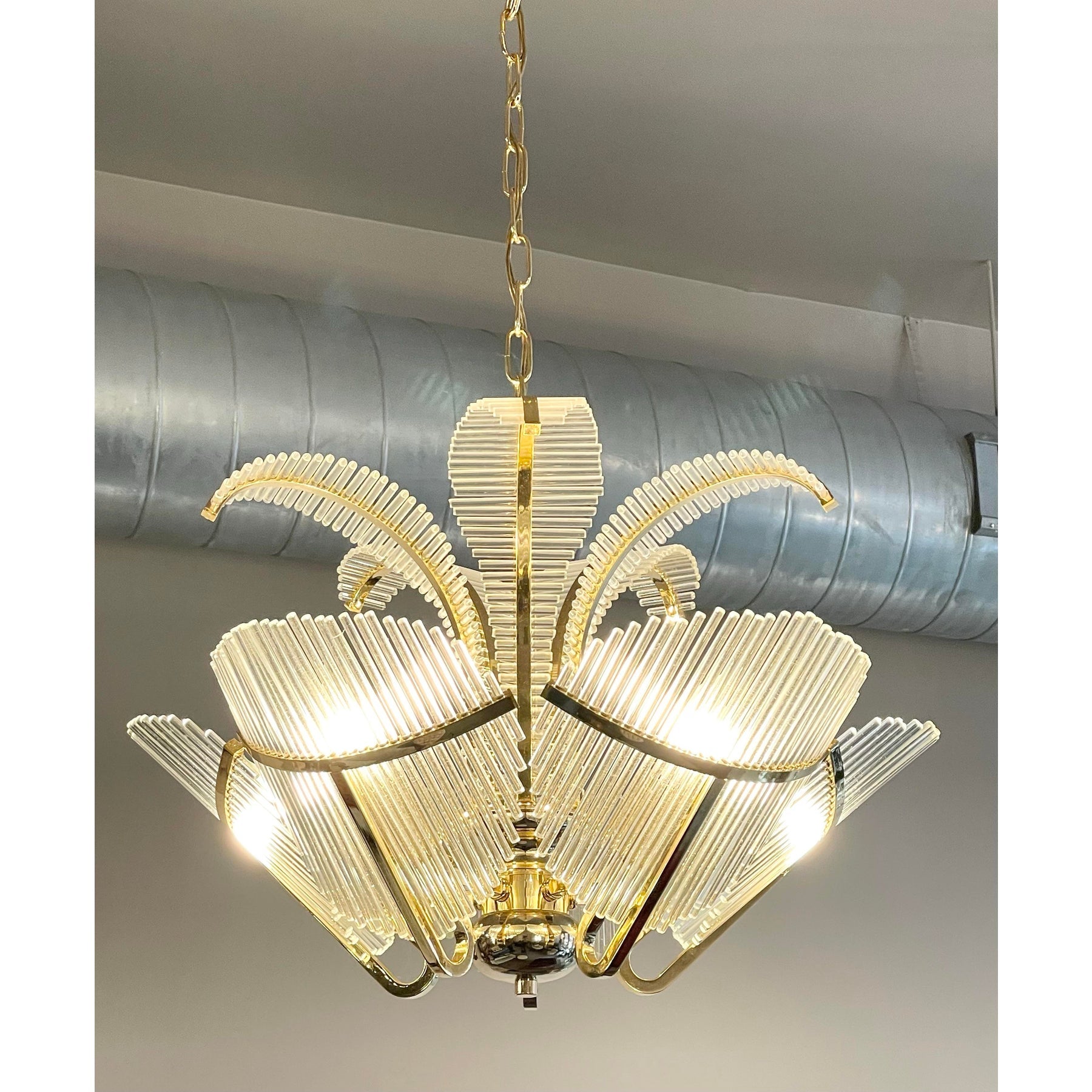1970's Vintage Art Deco Italian Venini Palm Chandelier Glass Rods