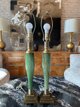 Load image into Gallery viewer, 1970s Vintage Green Geometric Lamps - a Pair
