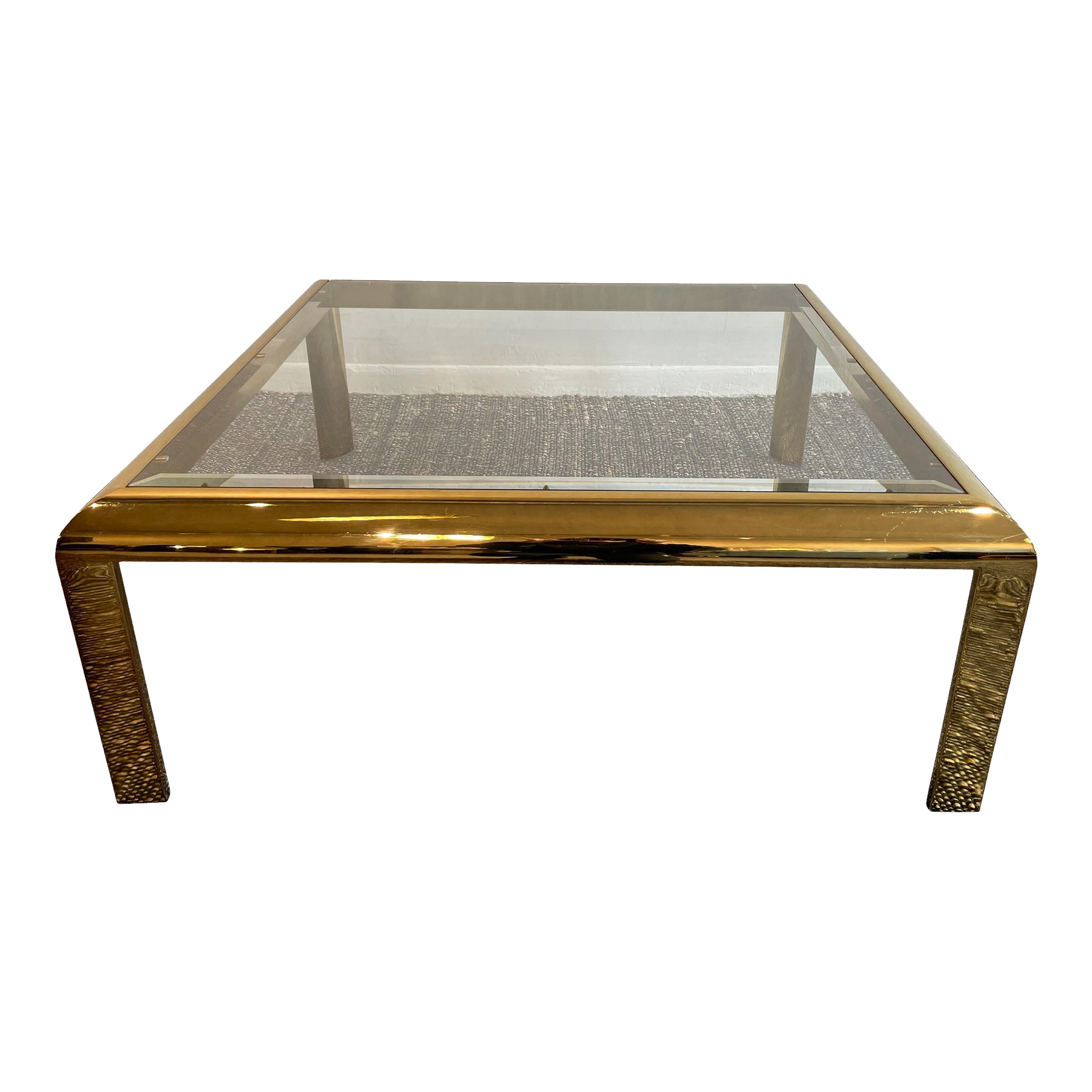 1970s Vintage in the Manner of Dia Brass and Glass Coffee Table