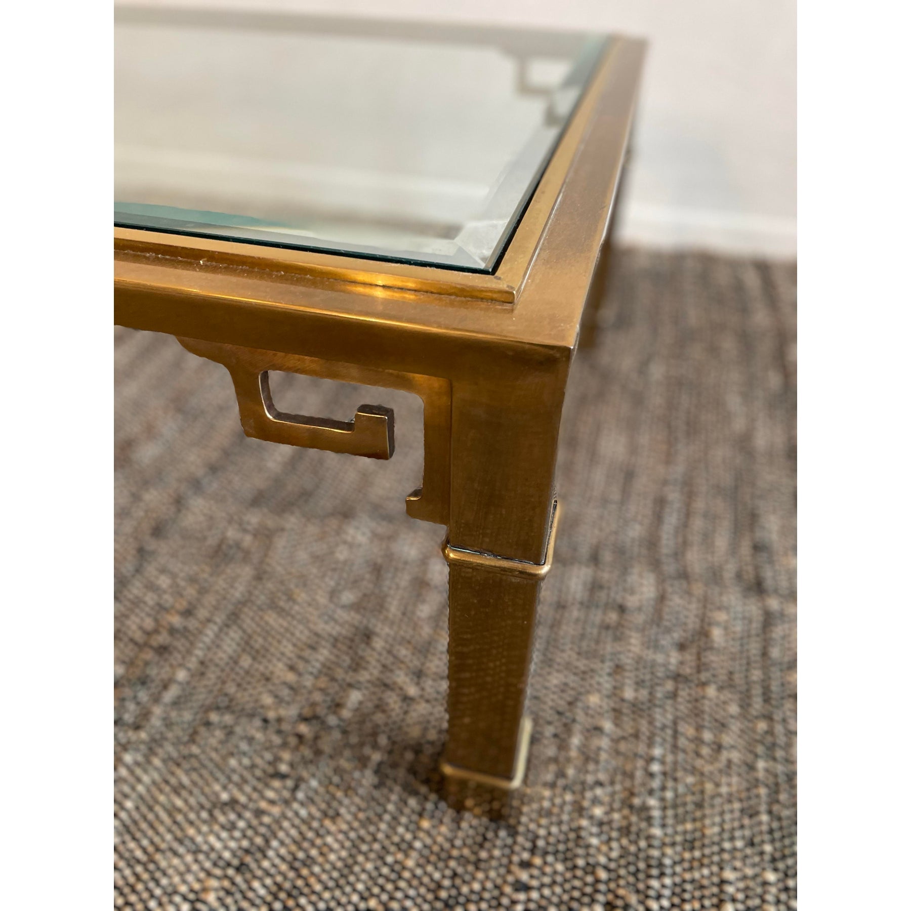 1970s Vintage in the Manner of Mastercraft Greek Key Brass and Glass Coffee Table