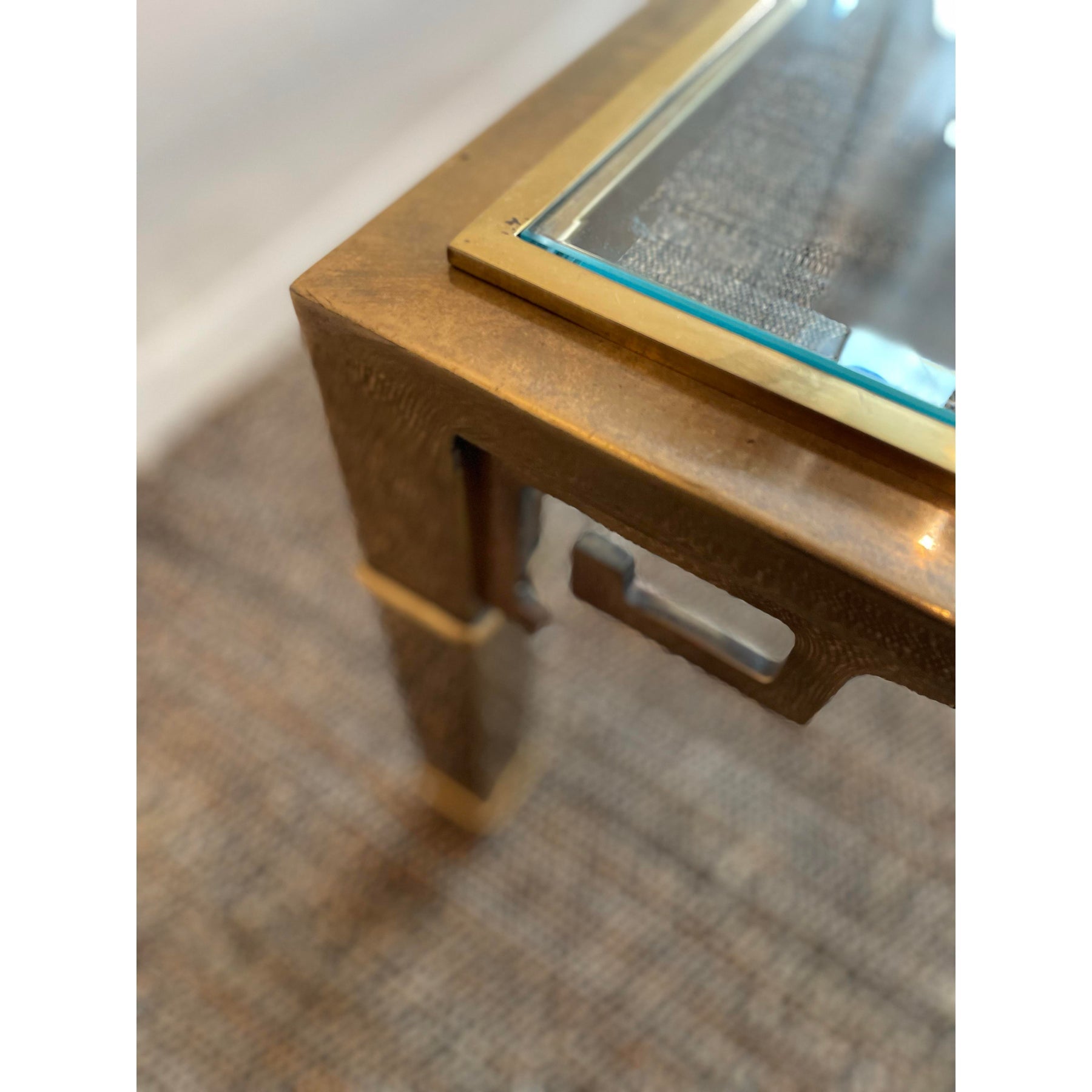1970s Vintage in the Manner of Mastercraft Greek Key Brass and Glass Coffee Table