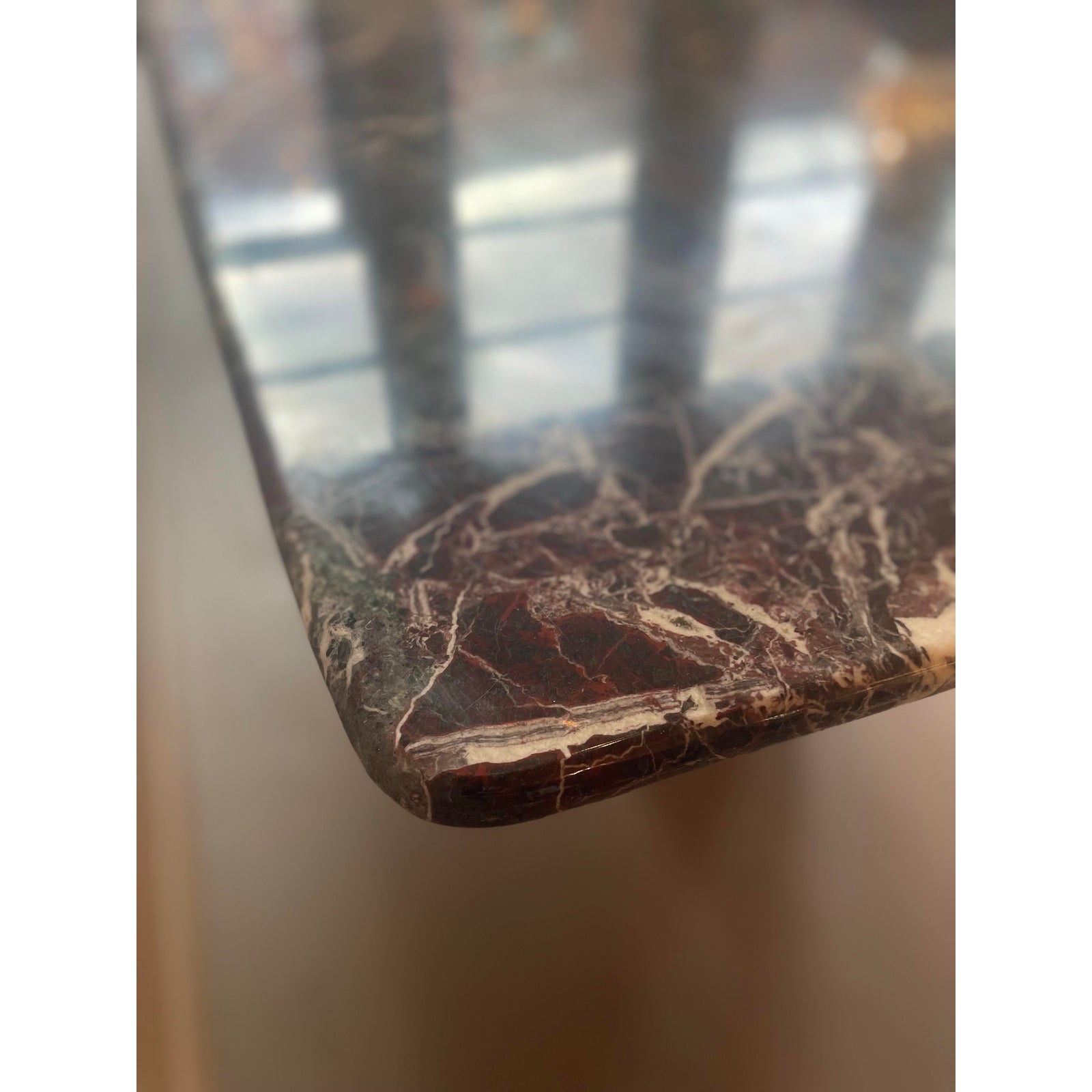 1970s Vintage Italian Rosso Levantó Red and Black Marble Dining Table Cushion Shape